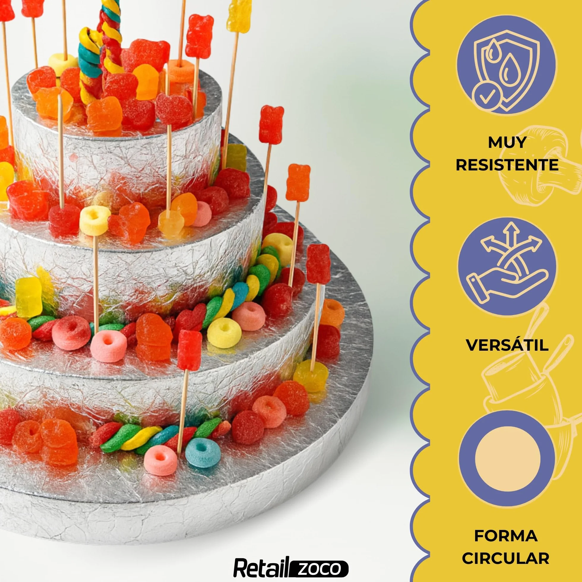 CHEFZOCO Molde de poliestireno para tartas, Juego de 3 pisos para tartas, Bases para tarta, Apto para para arreglos florales, cumpleaños, bodas, fiestas, Diseño circulos 3 niveles 10-20-30 cm