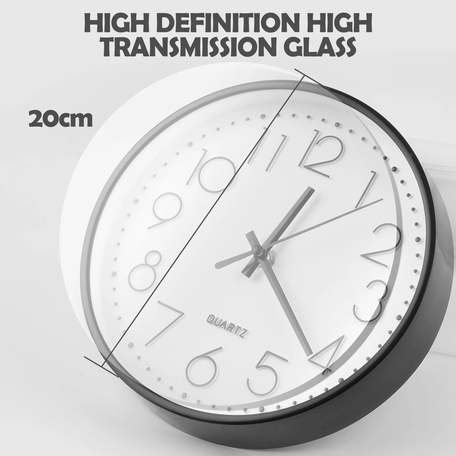 GIBOHOM Reloj de Pared, 20 cm Reloj Pared Silencioso, Reloj de Cocina Pared Redondo, Fácil de Leer Sin Tictac, Wall Clock para Oficina Dormitorio Salon