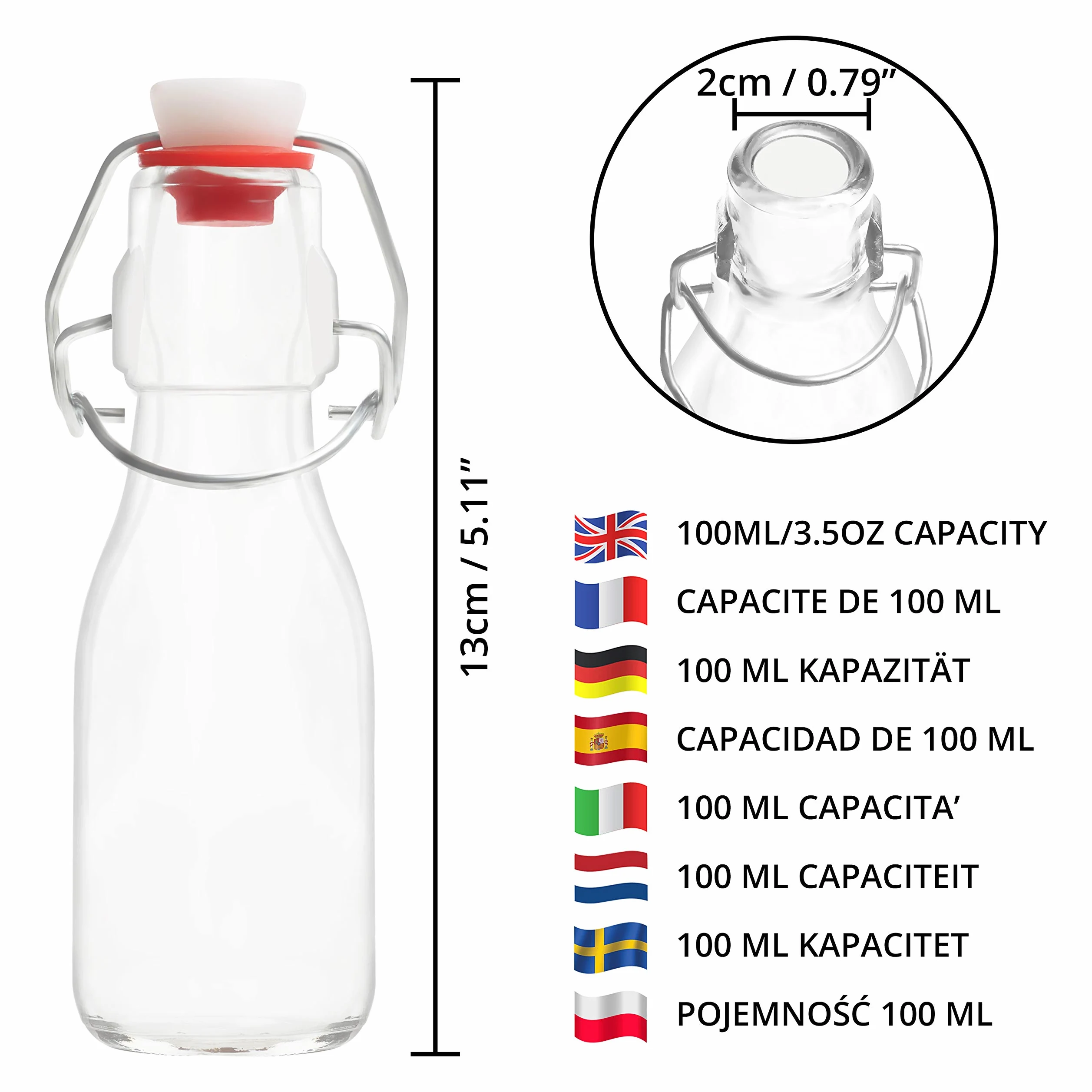 Kurtzy Pack de 12 Botellas Cristal Tapón Basculante Set Botella Cristal 100 ml Botella de Cristal Vintage Tradicional Transparente Hermética para Bebidas, Cerveza, Aceite, Vinagre, Agua y Kombucha