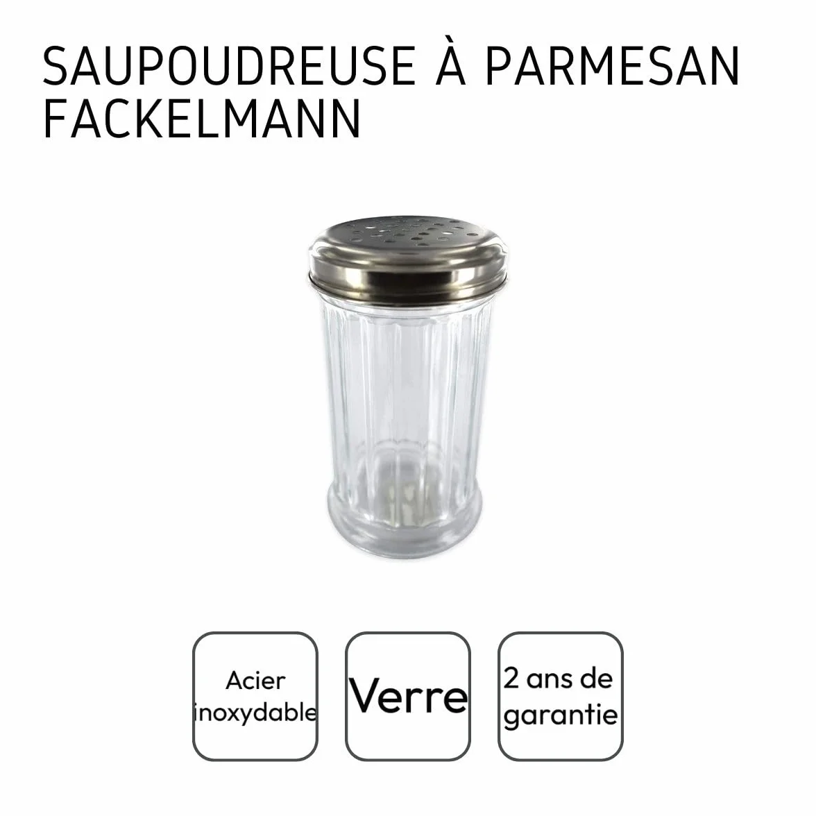 Fackelmann 46883 saupoudreur de parmesano, Vidrio, Blanco, 13 x 8 x 8 cm