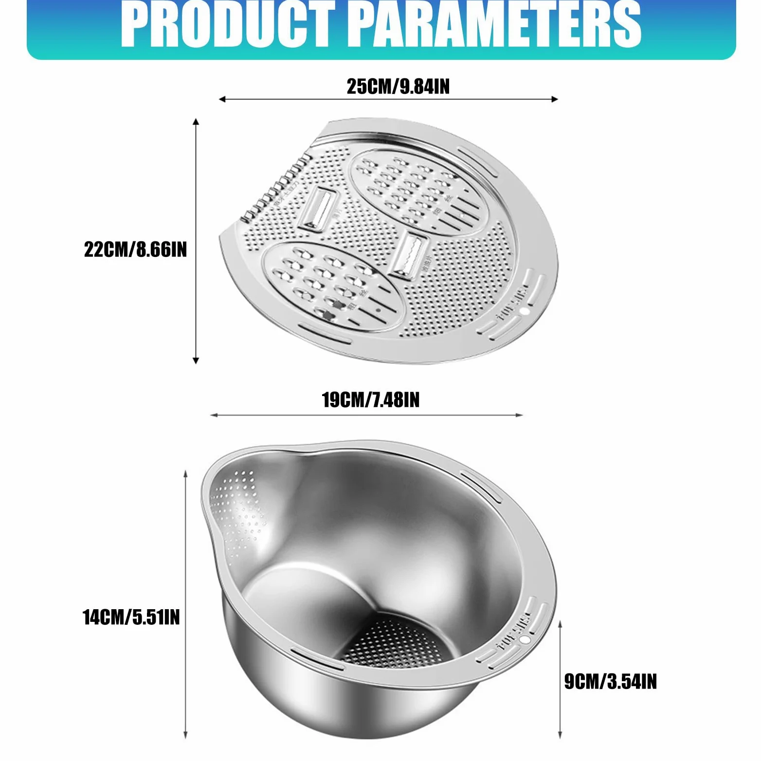 Modern Homes Kitchen Tool - Lavadora de arroz, colador de acero con rallador para drenar agua, cortar y rebanar, triturar arroz