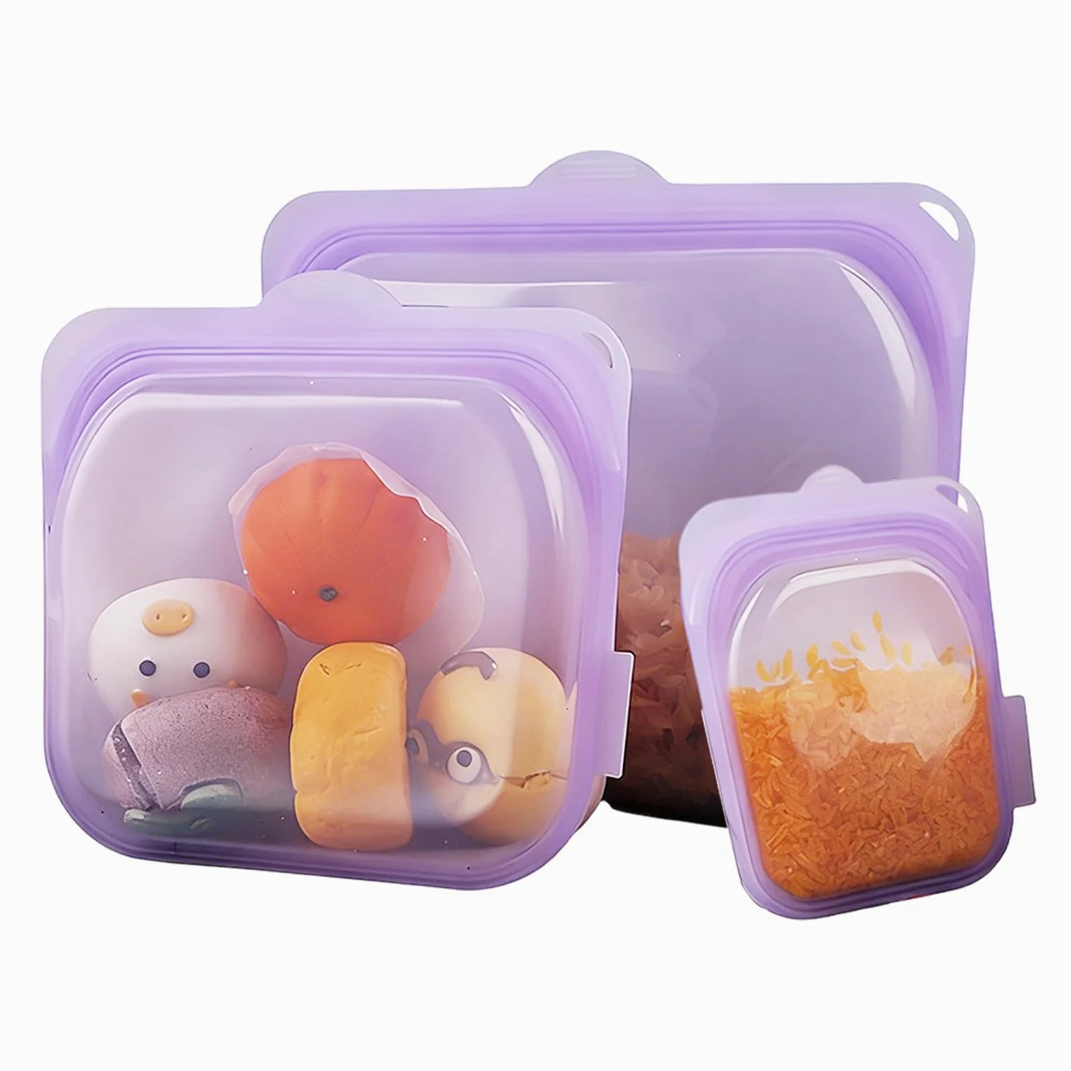 Bolsas Reutilizables para Congelador 3 Bolsas de Silicona para Snacks | Bolsas herméticas para alimentos para preparación de comidas, almuerzo, , carne, queso, verduras,