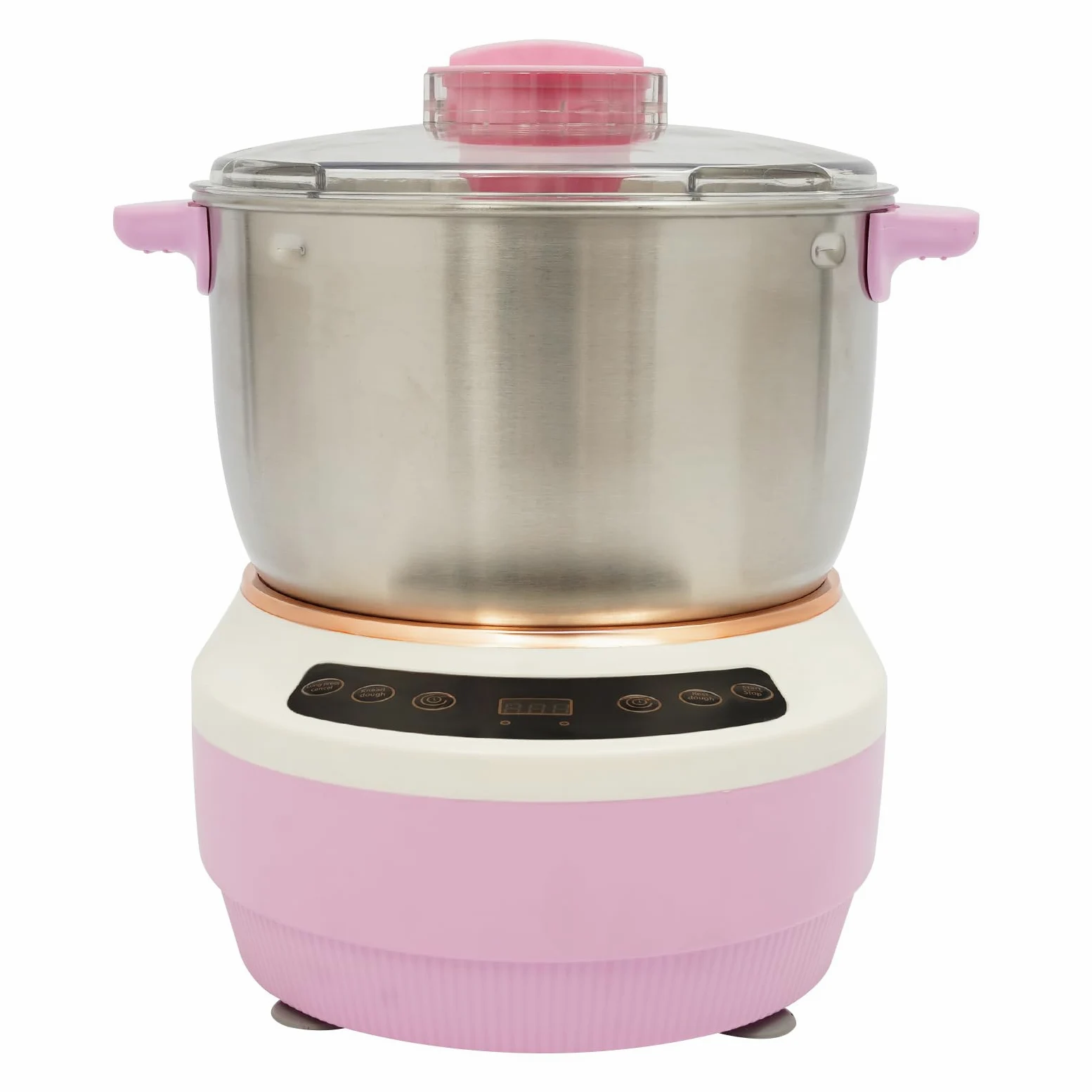 Acero Inoxidable Amasadora Eeléctrica avec Fonction Fermentation | 7 Litros Rosa Maquina de Masa, con Tapa Transparente, Diseño Silencioso, Preparación de Pan y Pasta