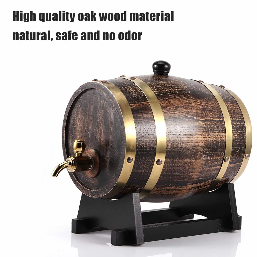 Barril de envejecimiento de roble de vino | Barril de roble americano estilo retro de 3 litros para vino tinto, brandy y whisky | Cubo de brandy con grifo y soporte | Spot negro