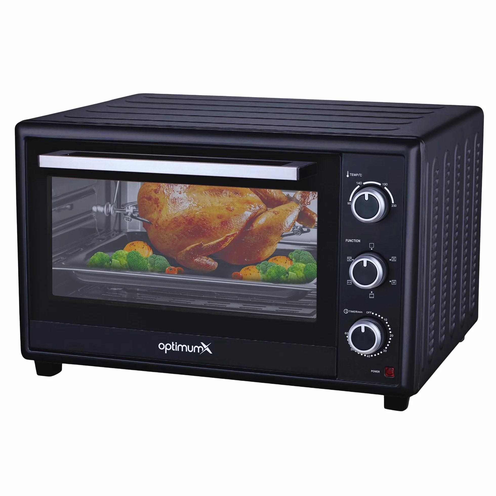 OptimumX Horno Eléctrico de Sobremesa 60L XXL con Convección, Asador Giratorio & Luz Interior, 2200W, 40–230 °C