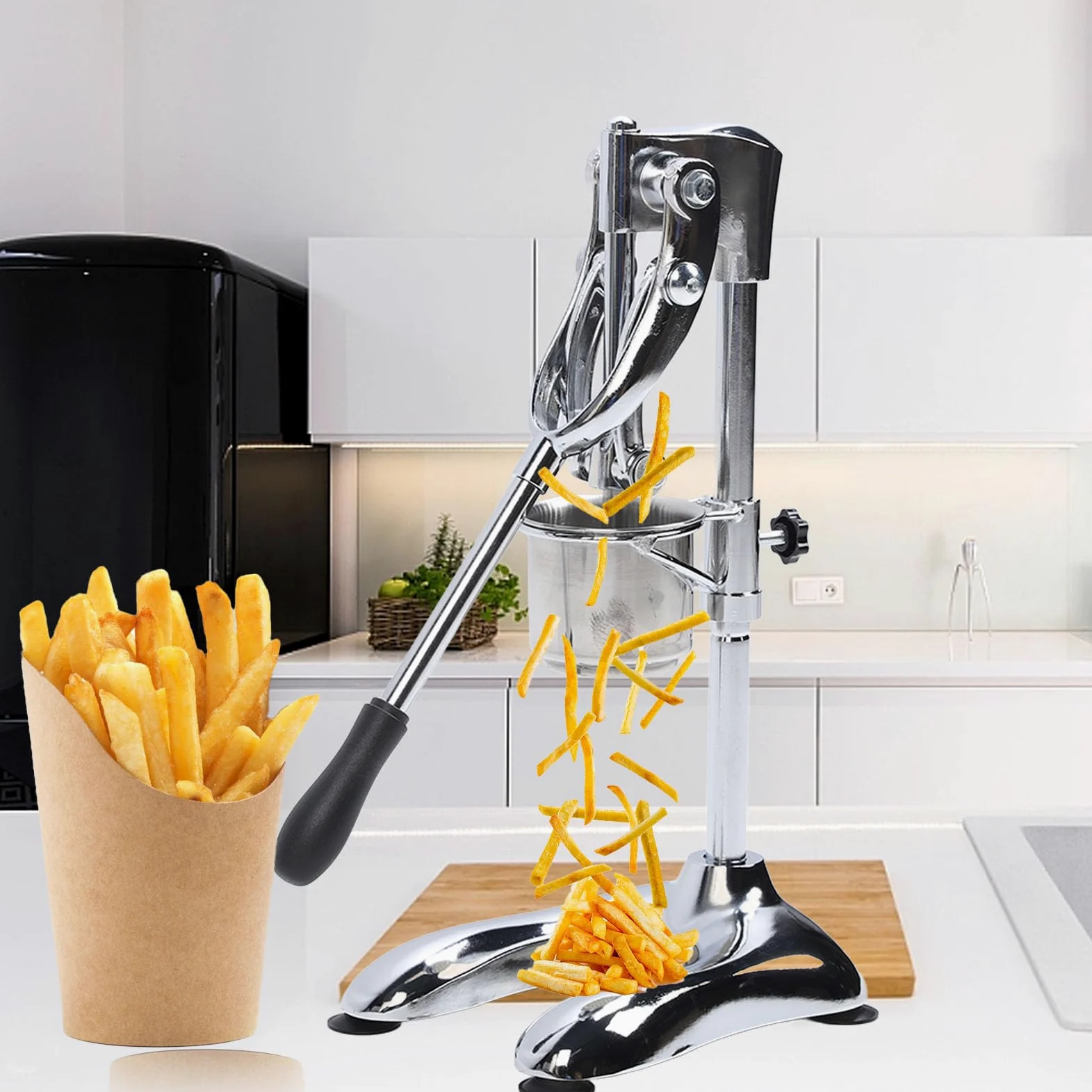AMONIDA Exprimidor de Patatas Fritas, Extrusor de Patatas de Acero Inoxidable de 30 Cm, Prensa Automática de Verduras con Control Manual y Automático, Ideal para Restaurantes de Comida Rápida