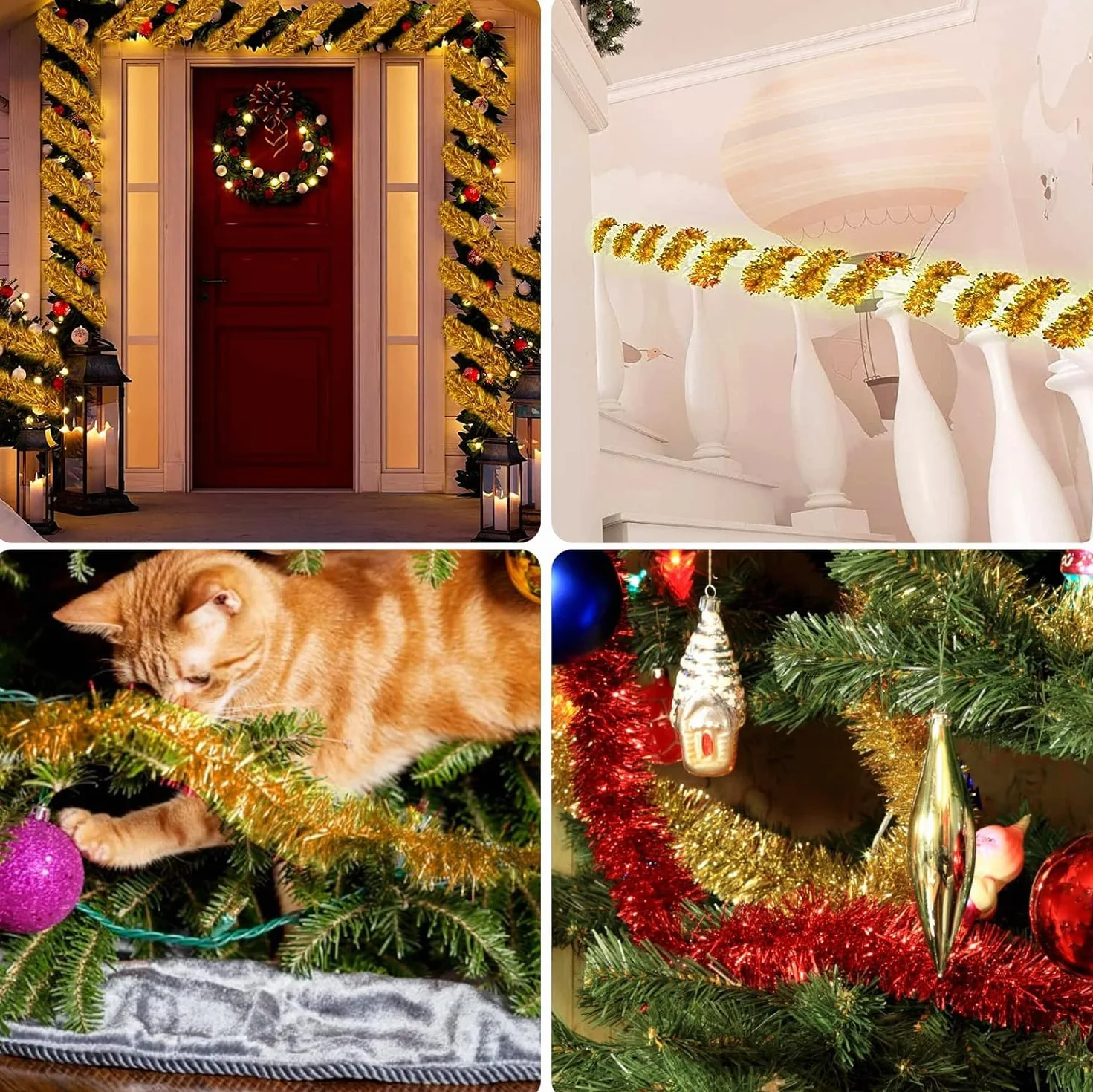 10 guirnaldas de espumillón de Navidad, guirnalda de 2 m para árbol de Navidad, guirnalda de lametta, espumillón brillante, guirnalda de decoración de árbol de Navidad, para Navidad, bodas, fiestas de