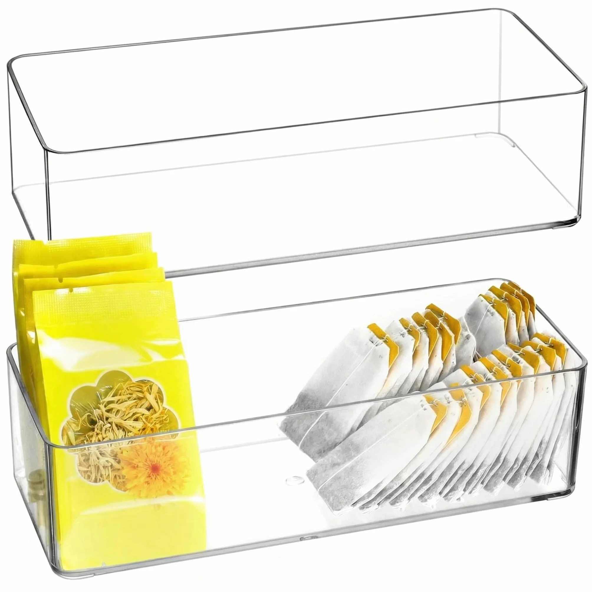 QWORK® 2 Piezas Caja de Almacenamiento para Bolsas de té acrílicas, Organizador de Bolsas de té para Bolsas de té, Bolsas de café, cápsulas de café, edulcorantes, azúcar y más
