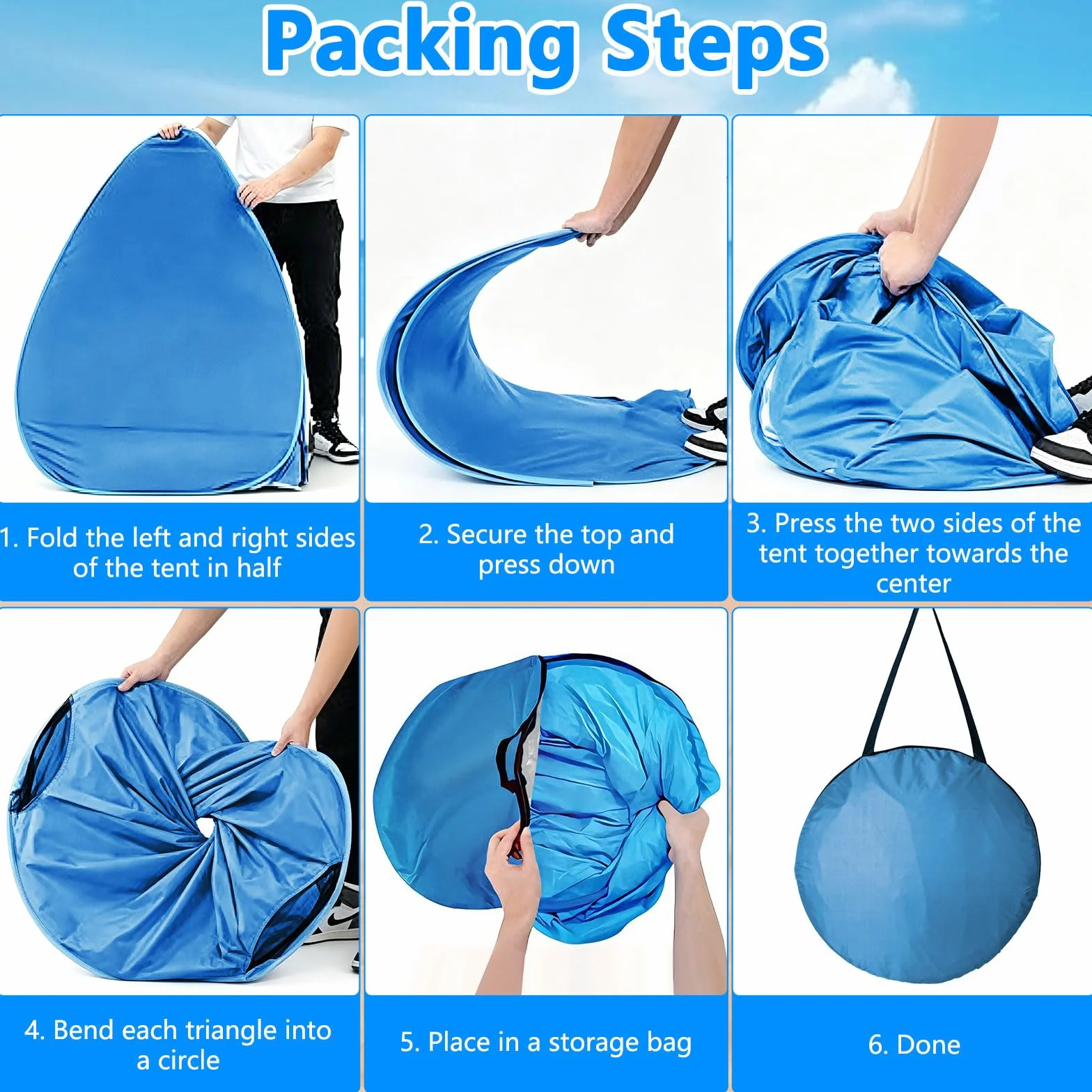 Carpa Playa Pop Up UV 50+ Protección Viento 1-3 Personas Bolsas Almacenamiento Clavos Suelo Azul