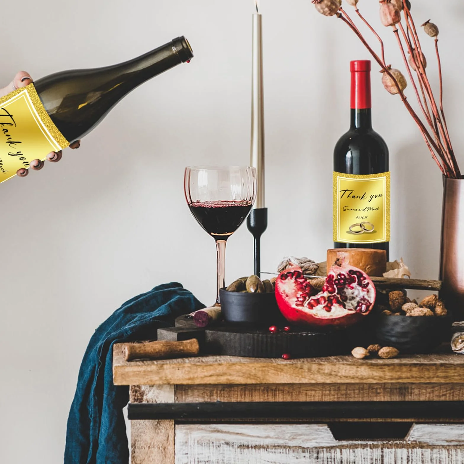 Etiqueta personalizada para botella de vino, etiqueta de vinilo personalizada para botella de vino, para compromiso, cumpleaños, graduación, boda, 5.25 x 3.75 pulgadas, juego de 4