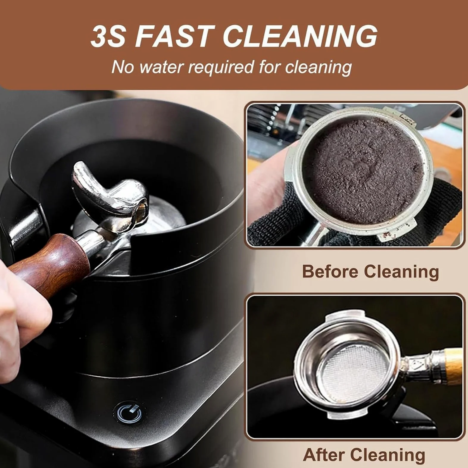Cepillo de limpieza para máquina de espresso con 3 cabezales de cepillo de arco, limpiador automático de café molido, extraíble y fácil de limpiar para uso doméstico, cafetería o restaurante
