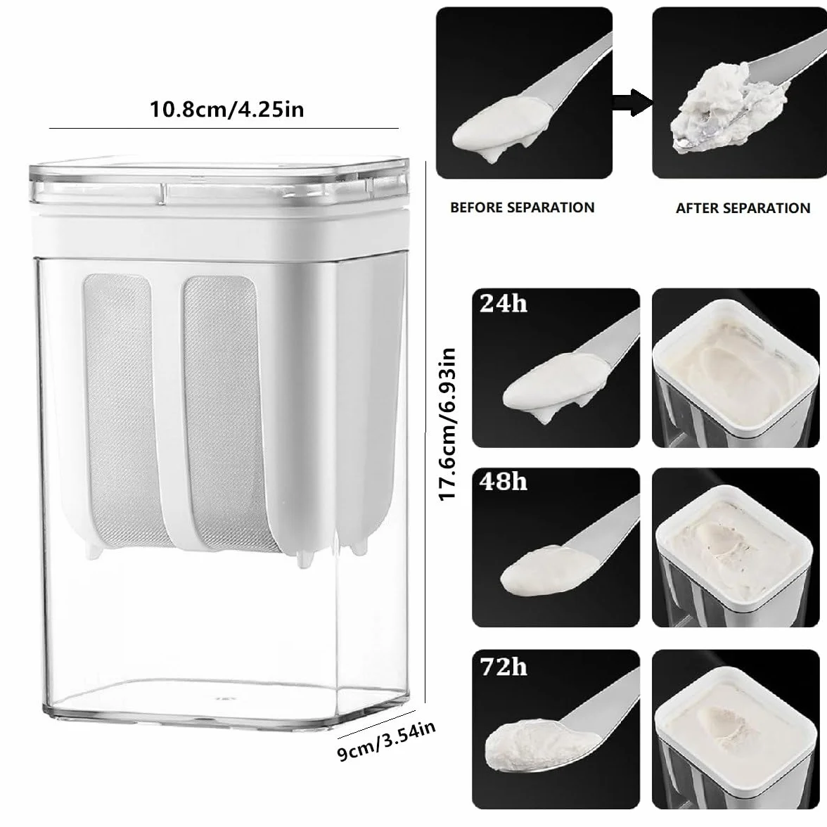 Colador de Yogur Griego Colador para Yogurtera de Malla Fina Filtro Yogur Griego 1100 ml para hacer salsa leche de nuez (Blanco)