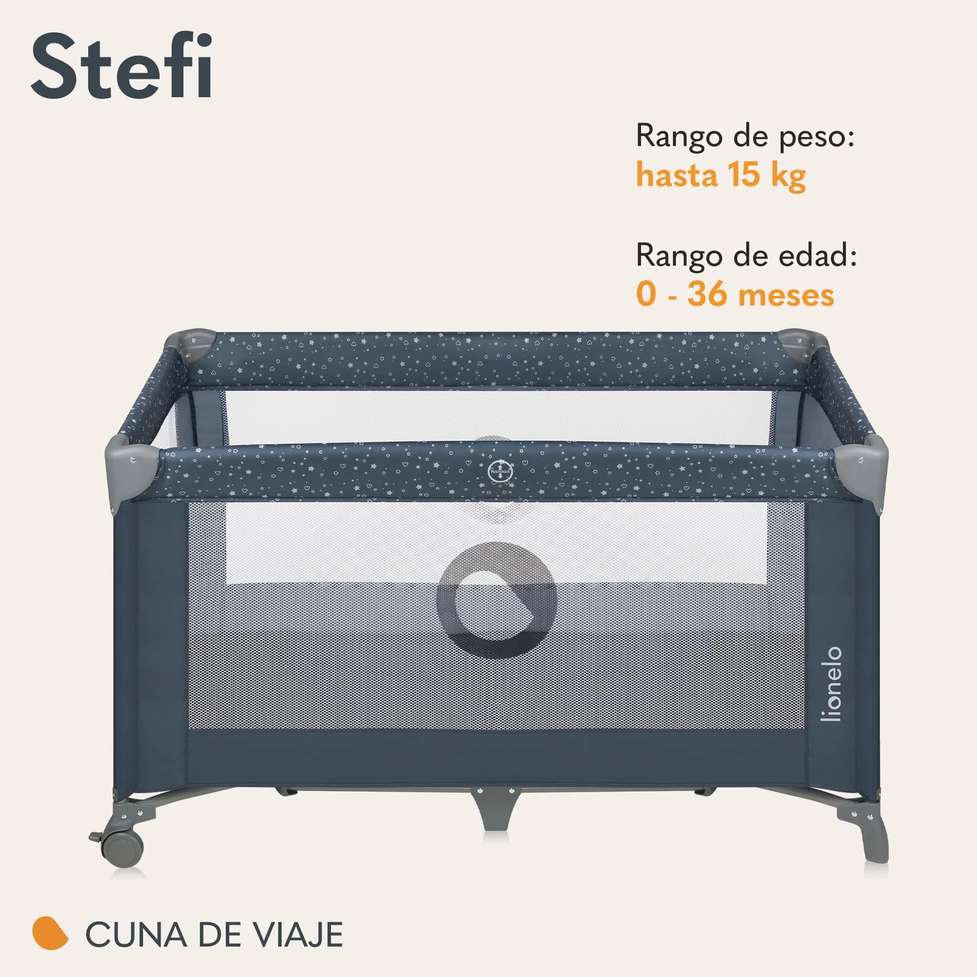 Lionelo Stefi Cuna de Viaje para Bebé Apertura Lateral 120x60 cm LockGuard Malla Transpirable