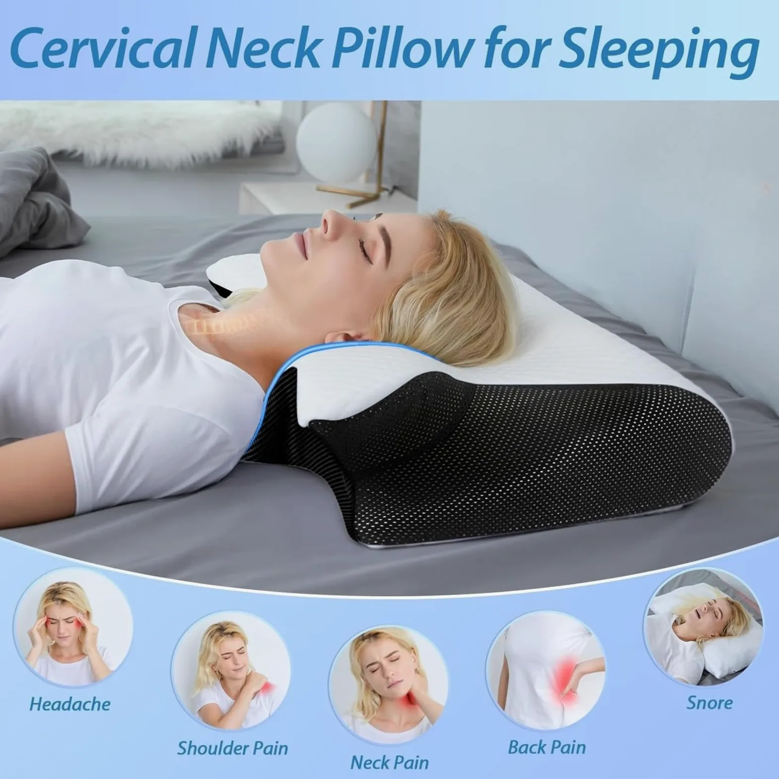 Almohada Dormax - Almohada Ergonómica De Memoria para Dormir Lateral Y Supina,Alivia Dolor De Cuello Y Espalda, Funda Extraíble Lavable,Rebote Lento Protege El Cuello (Blanco)