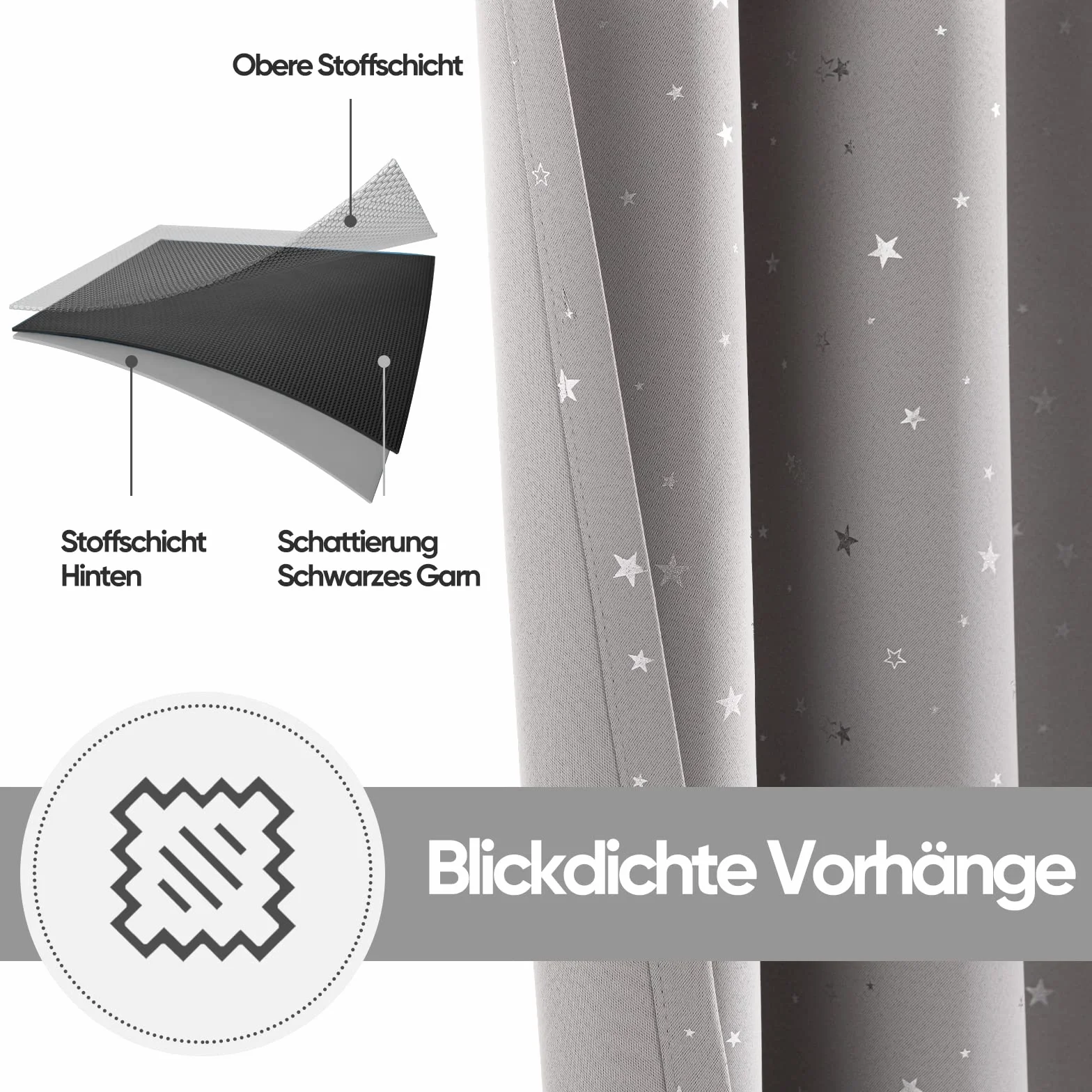 NAPEARL Cortinas Opacas Negras para Dormitorio Infantil con Estrellas Plateadas, Juego de 2