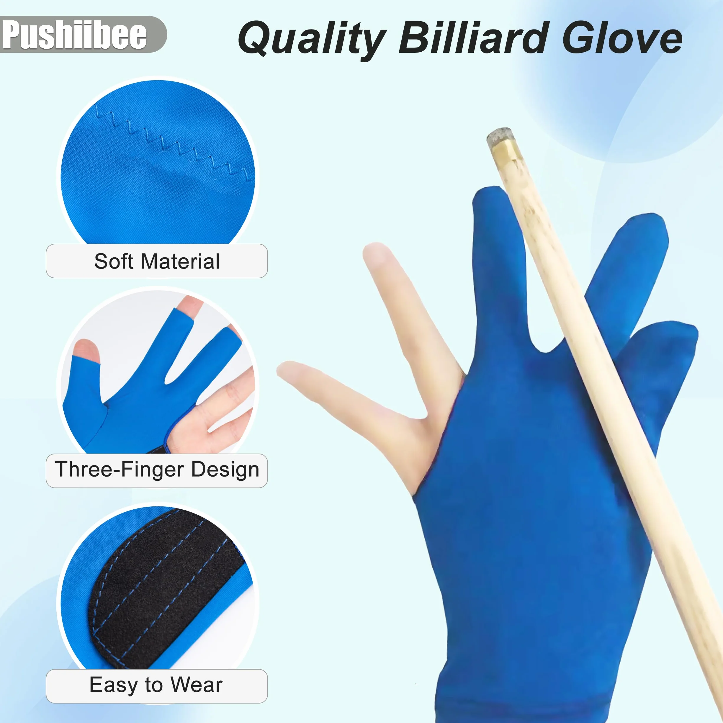Guante de Billar, 3 Piezas Guantes de Snooker para Mano Izquierda, Guantes de Billar de 3 Dedos Pool Cue Antideslizantes Guantes de Taco para Hombre y Mujer