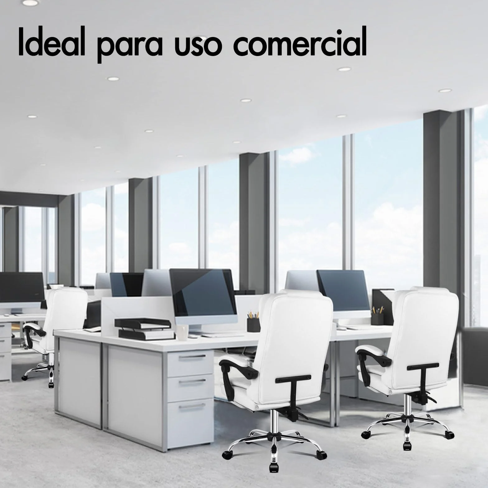 ALFORDSON Silla Oficina Ejecutiva con Masaje, Silla Ergonómica Escritorio con Función de Asiento Calefactable, Reposapiés Retráctil, Reclinable 150°, Cadeira de Ordenador Giratoria, Cuero PU(Blanca)
