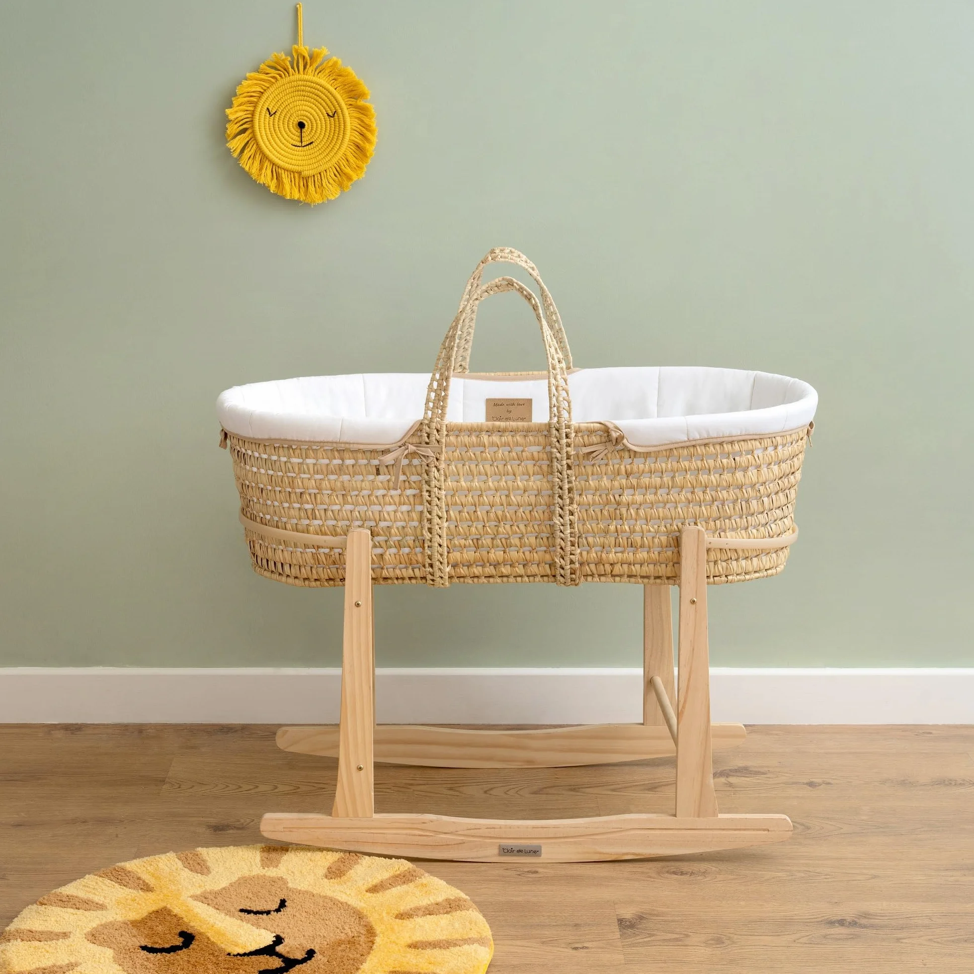 Clair de Lune Wooden Rocking Moses Basket Stand Natural