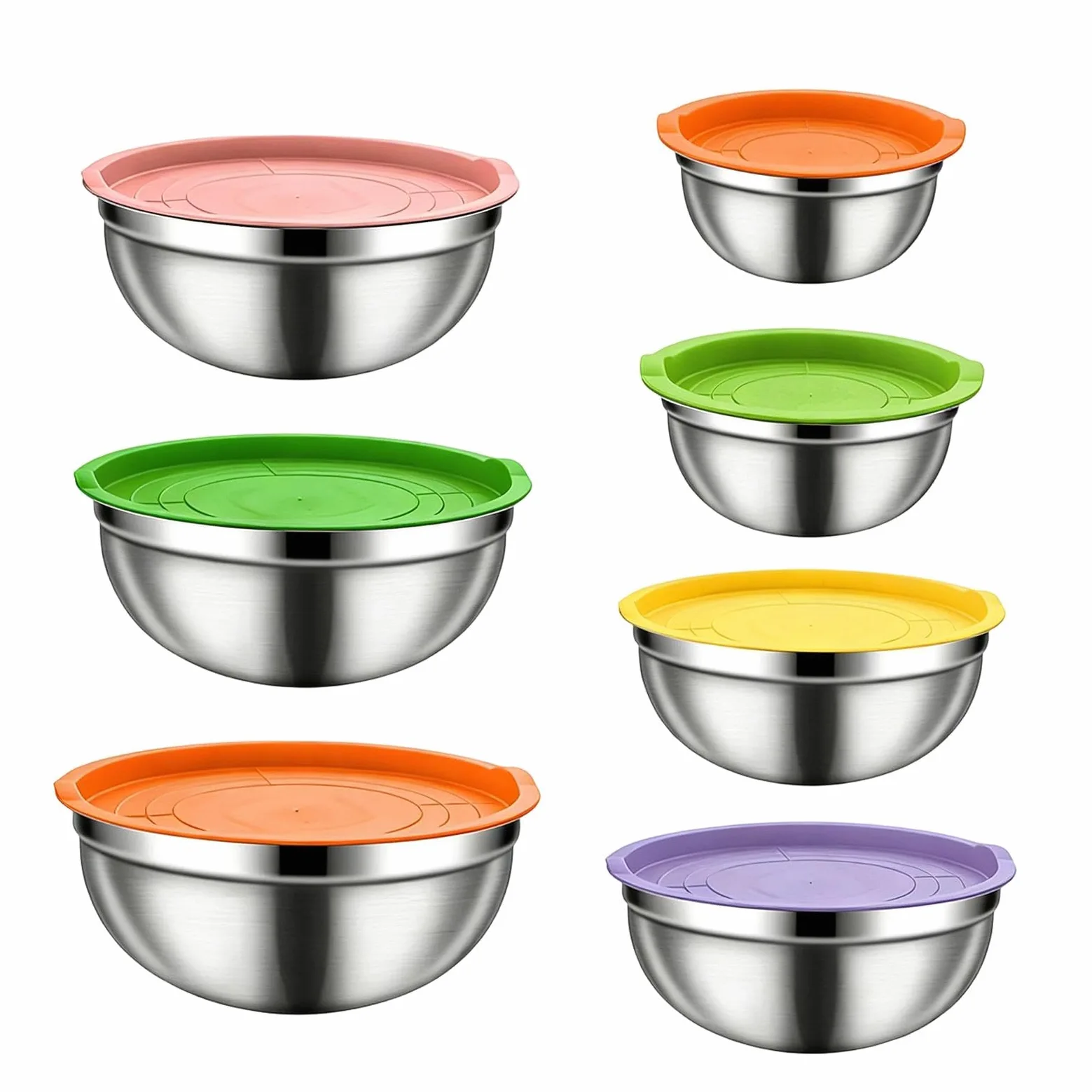 Juego de Bol para Mezclar con Tapa Acero Inoxidable Apilable Antideslizante | Ideales para Ensaladas y Preparaciones Para Salsas, Snacks, Huevos, Aderezos, Verduras, Masa Y Frutas