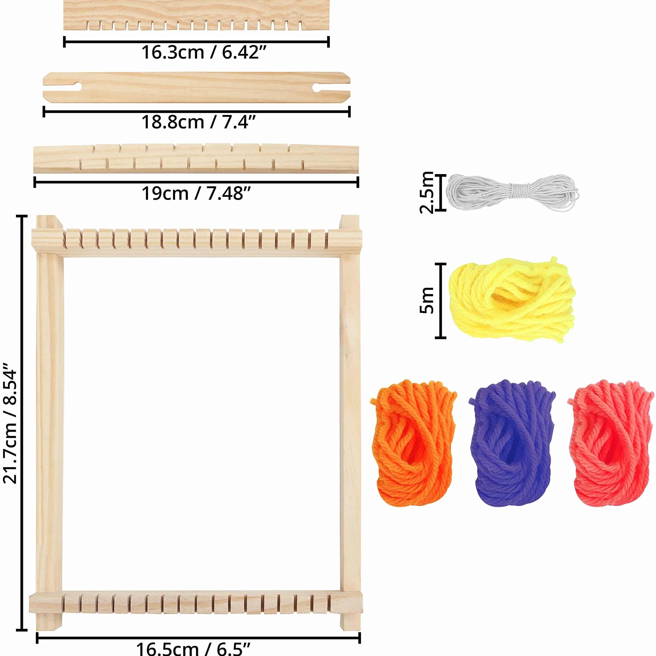 Telar de Madera 16,5 x 21,7 cm – Telar Marco Grande para Múltiples Manualidades Hilos Mixtos, Vara de Ajuste, Peine, Lanzadera e Hilo de Nailon – Kit para Principiantes