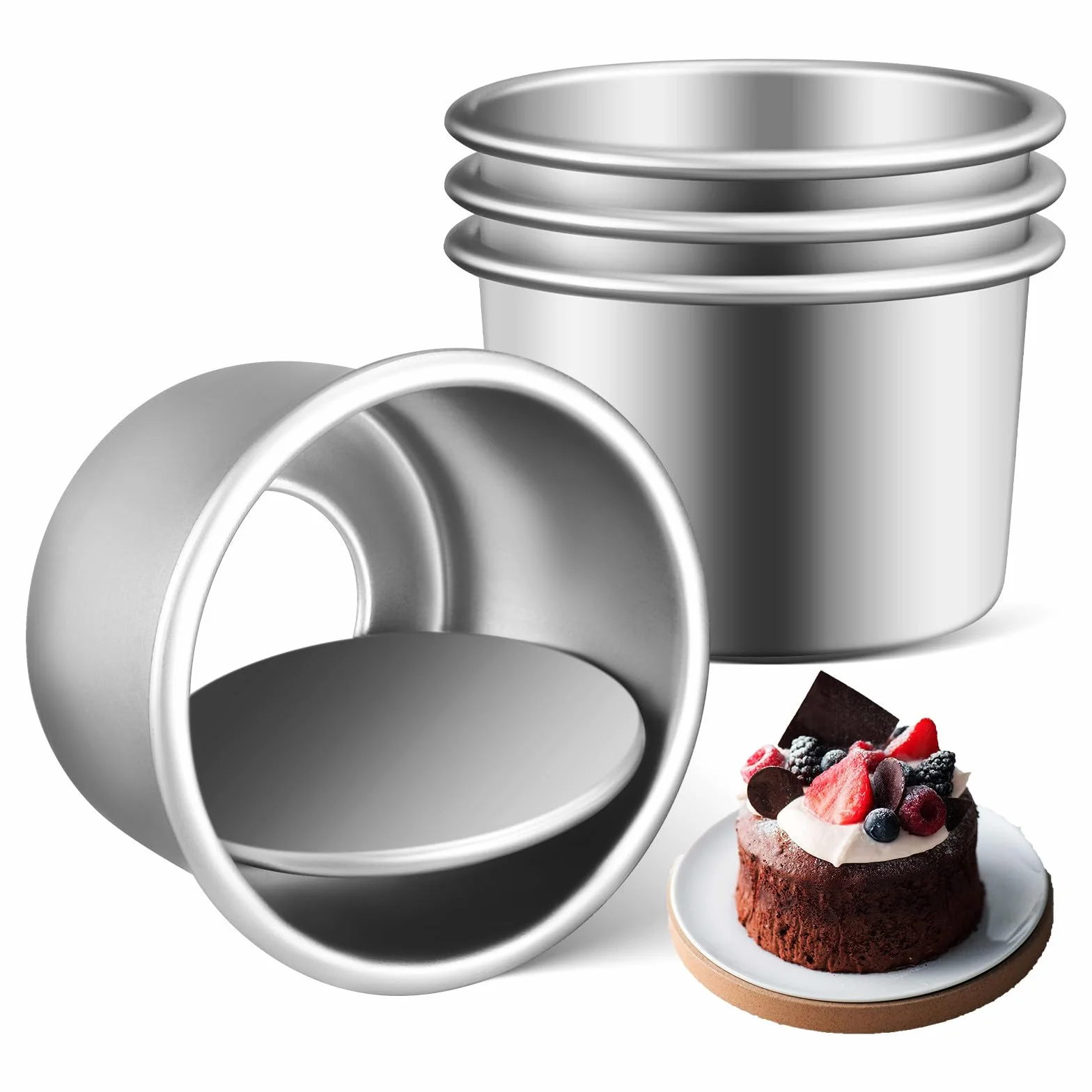 BESPORTBLE Moldes para Pastel Redondos de Aleación de Aluminio 4 Piezas Antiadherentes Base Extraíble Versátiles para Tartas de Queso y Postres en Celebraciones Festivas