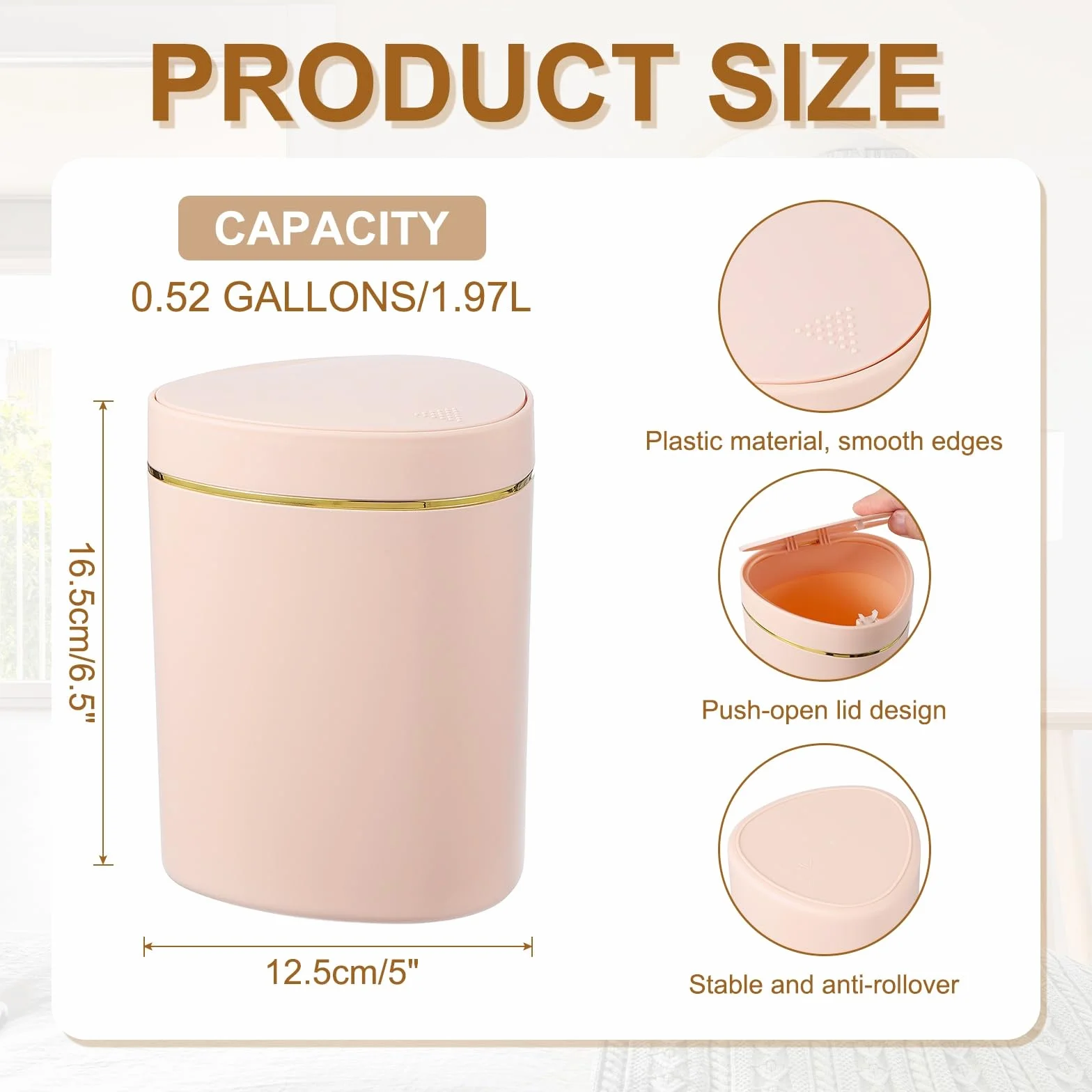 QUARKZMAN Mini Cubo de Basura con Tapa, 2.2L/0.5 Galón, Pequeño Cubo de Reciclaje para Escritorio, Rosa