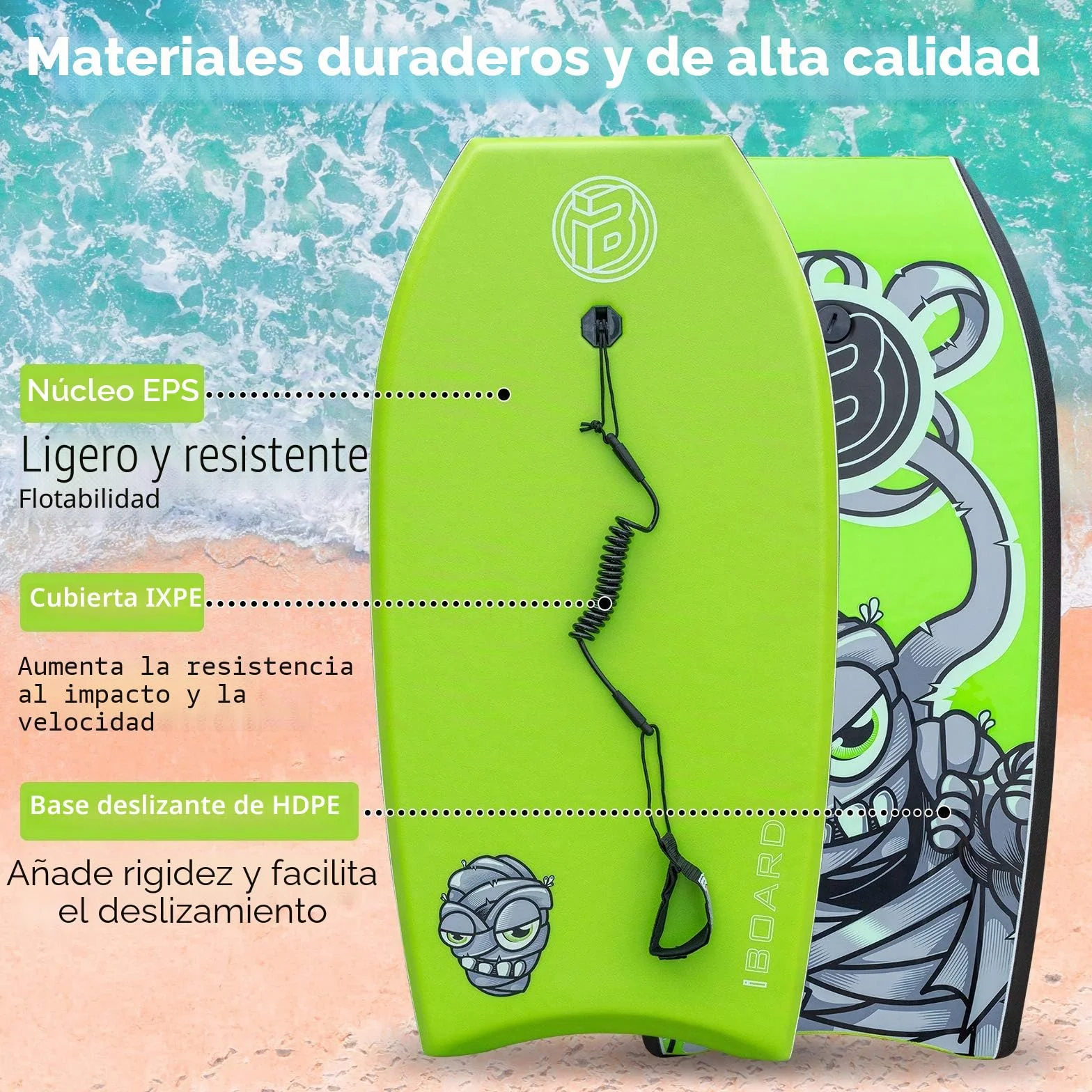 Tabla de bodyboard 37 pulgadas EPS correa muñeca adultos adolescentes