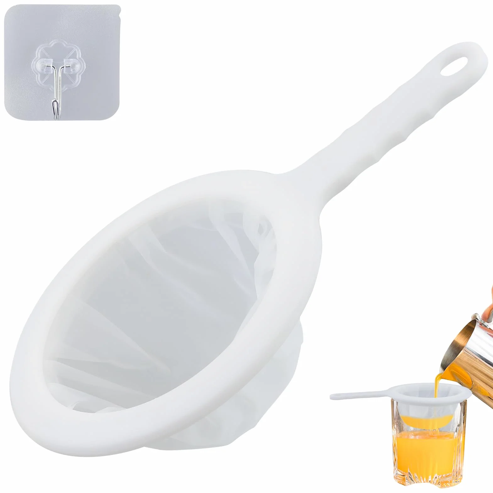 Colador fino, filtro colador, colador pequeño, colador de cocina con gancho adhesivo, colador pequeño para zumo, café (200 malla)
