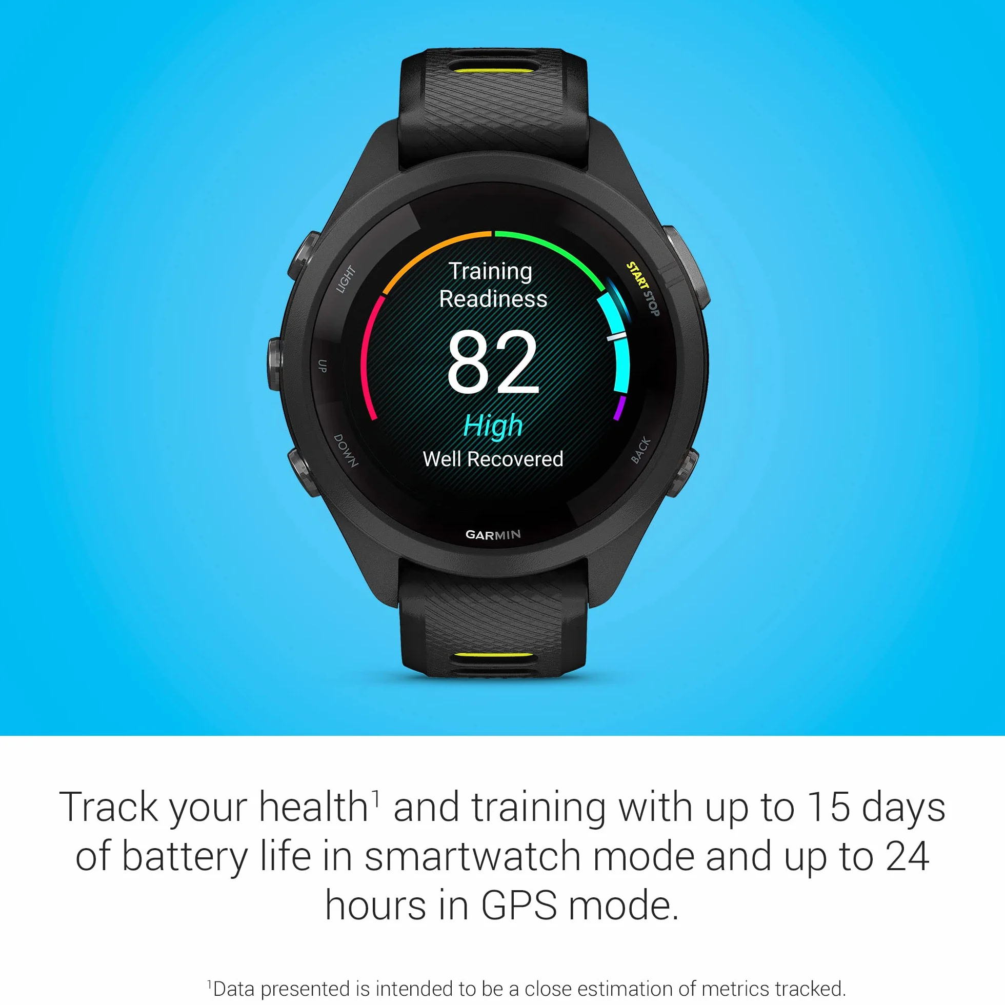 GARMIN Forerunner 265S 42 mm Negro Amarillo Reloj Deportivo GPS Corredores 15 Días Batería Triatlón Pantalla Táctil AMOLED