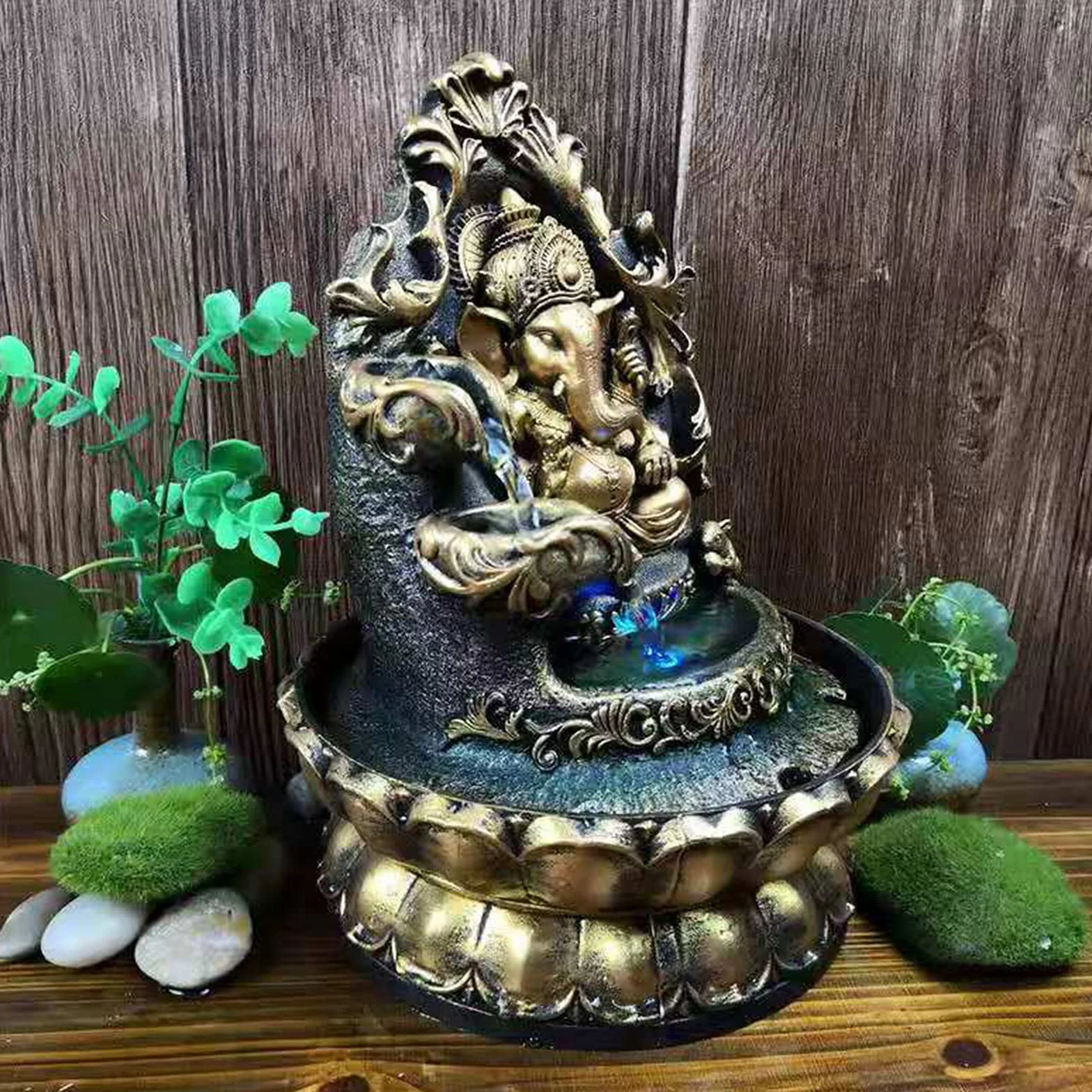 Ganesha - Fuente de agua para interiores, estatua de Buda de elefante, fuente zen para decoración del hogar, oficina, dormitorio, escritorio (estilo 1)