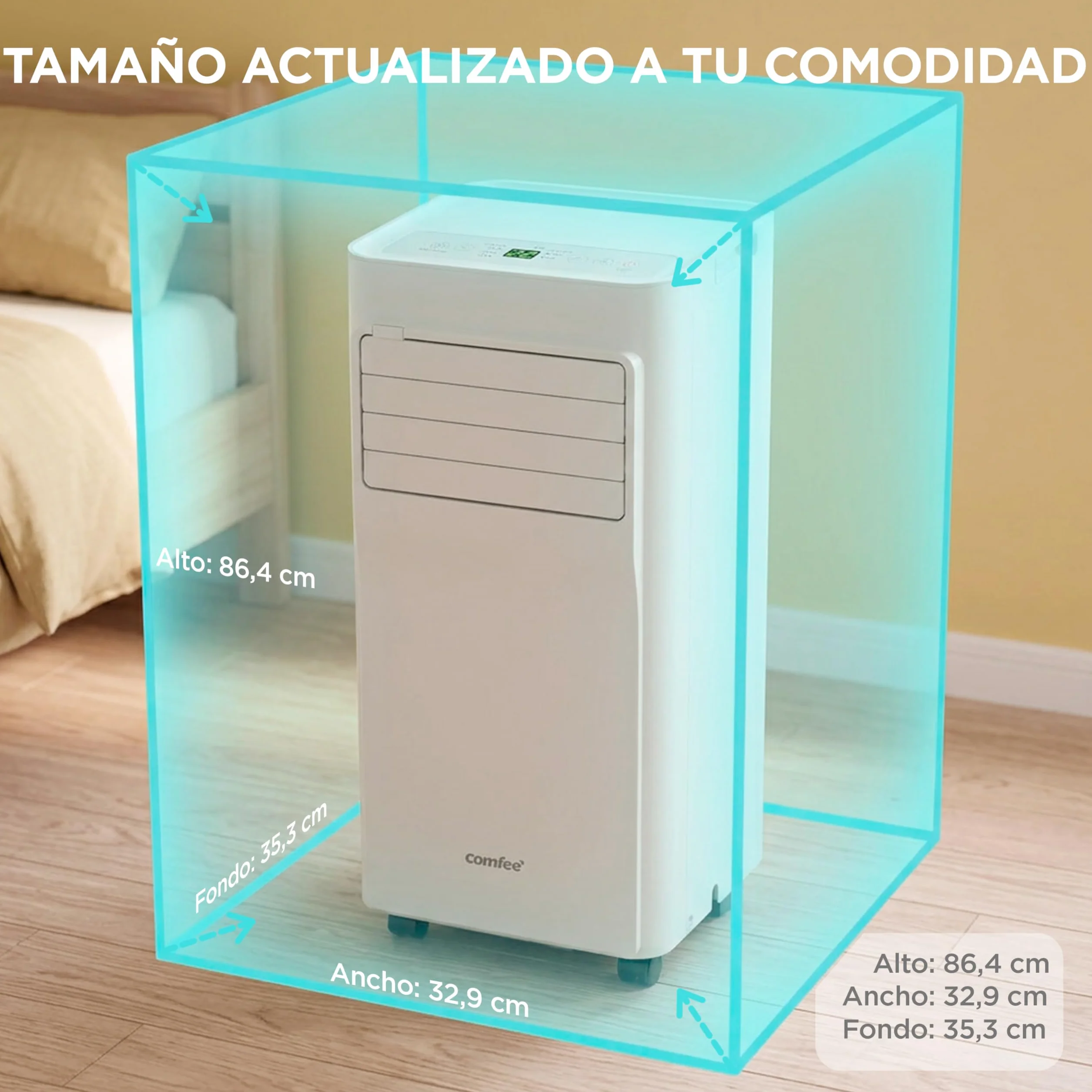 COMFEE Pingüino Aire Acondicionado Portátil 3 en 1 | 7000 BTU/1800 Frigorías Con App + Mando a Distancia | Climatizador y Deshumidificador | Bajo Consumo | Función Follow Me | Incluye kit de ventana