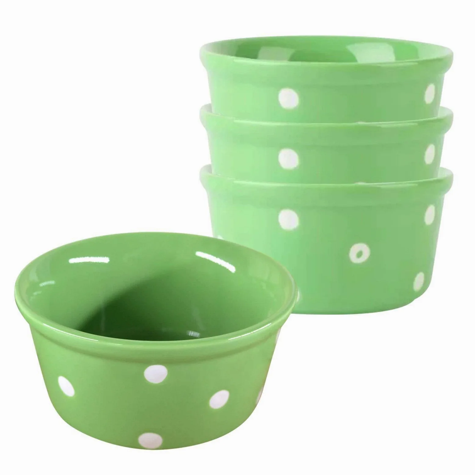 Juego de 4 ramequines verdes de 230 ml, aptos para horno, creme brulee, perfectos para freidora de aire y hornear, utensilios de cocina de cerámica duraderos