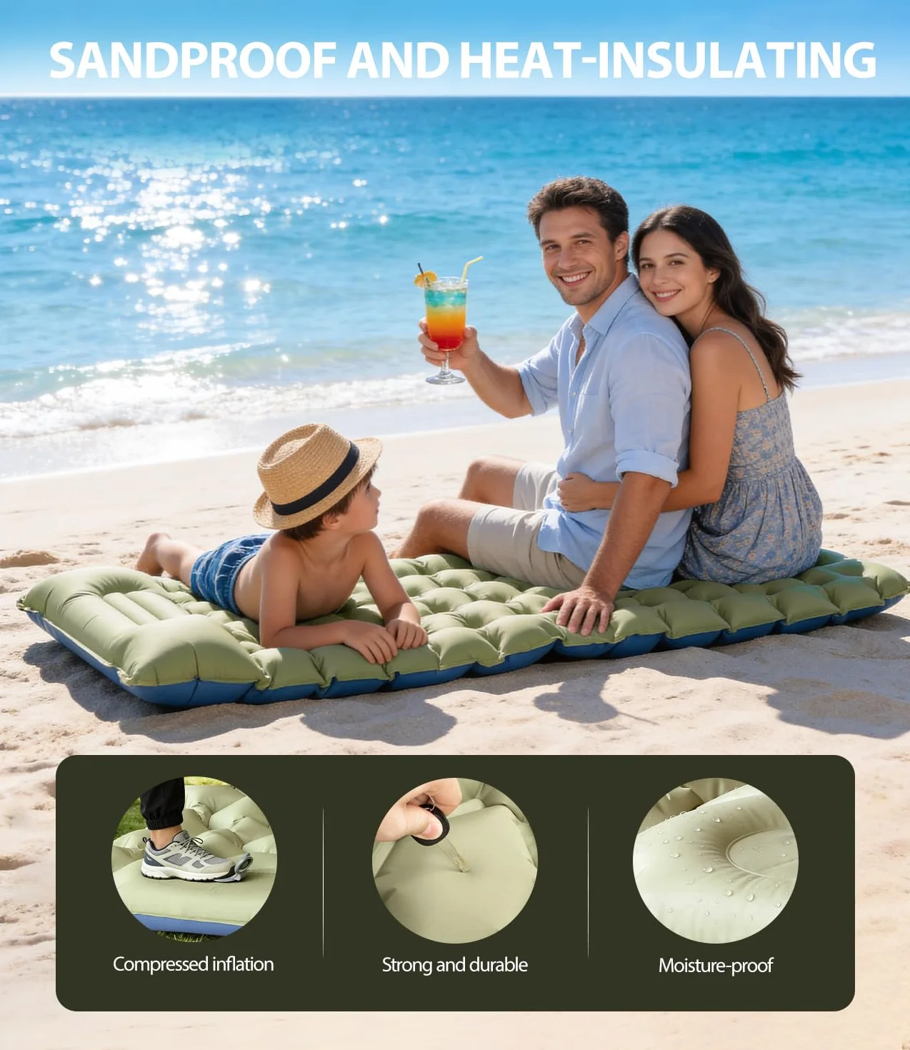 Colchon Hinchable Camping Ultraligera Resistente con Almohada Individual para Playa Viajes