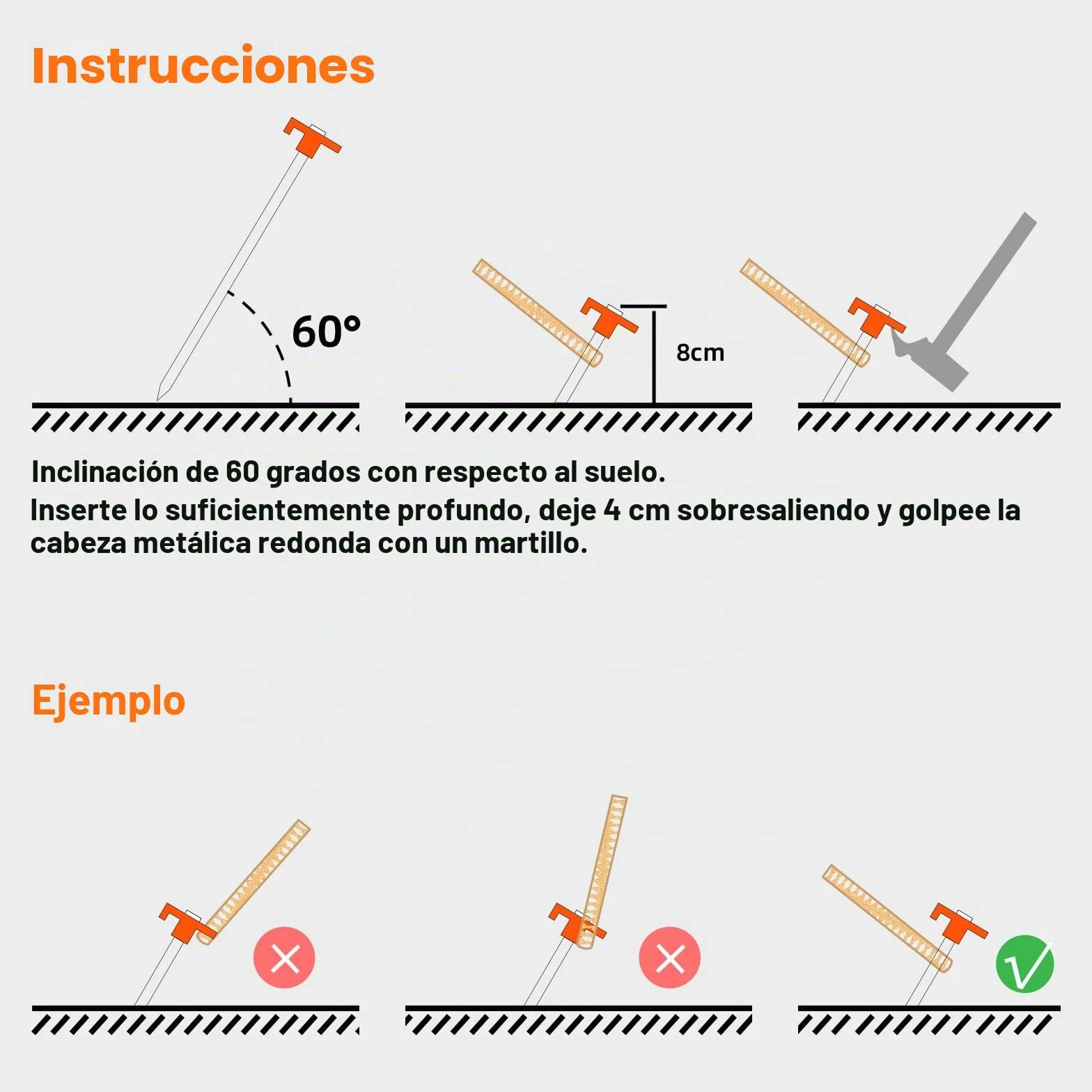 Piquetas de Acero para Carpa 18 cm Camping con Bolsa de Almacenamiento 20pcs Naranja