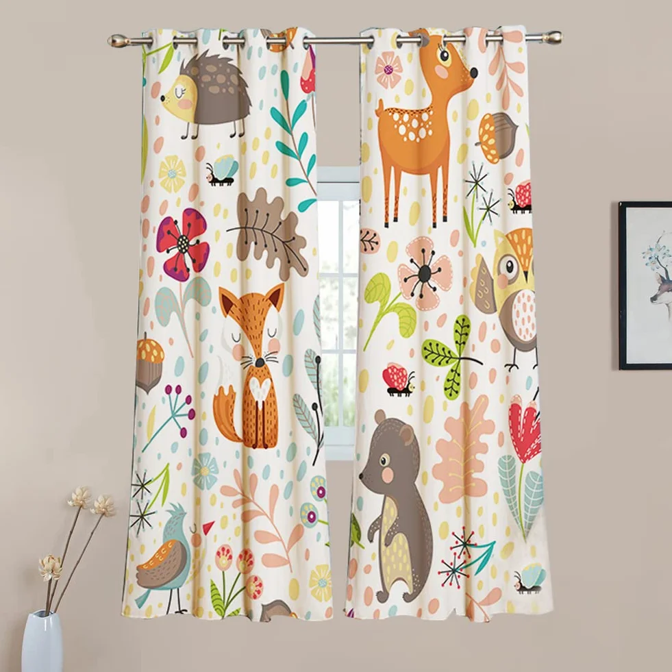 Cortinas opacas infantiles animales búhos flores ojales 160 x 132 cm