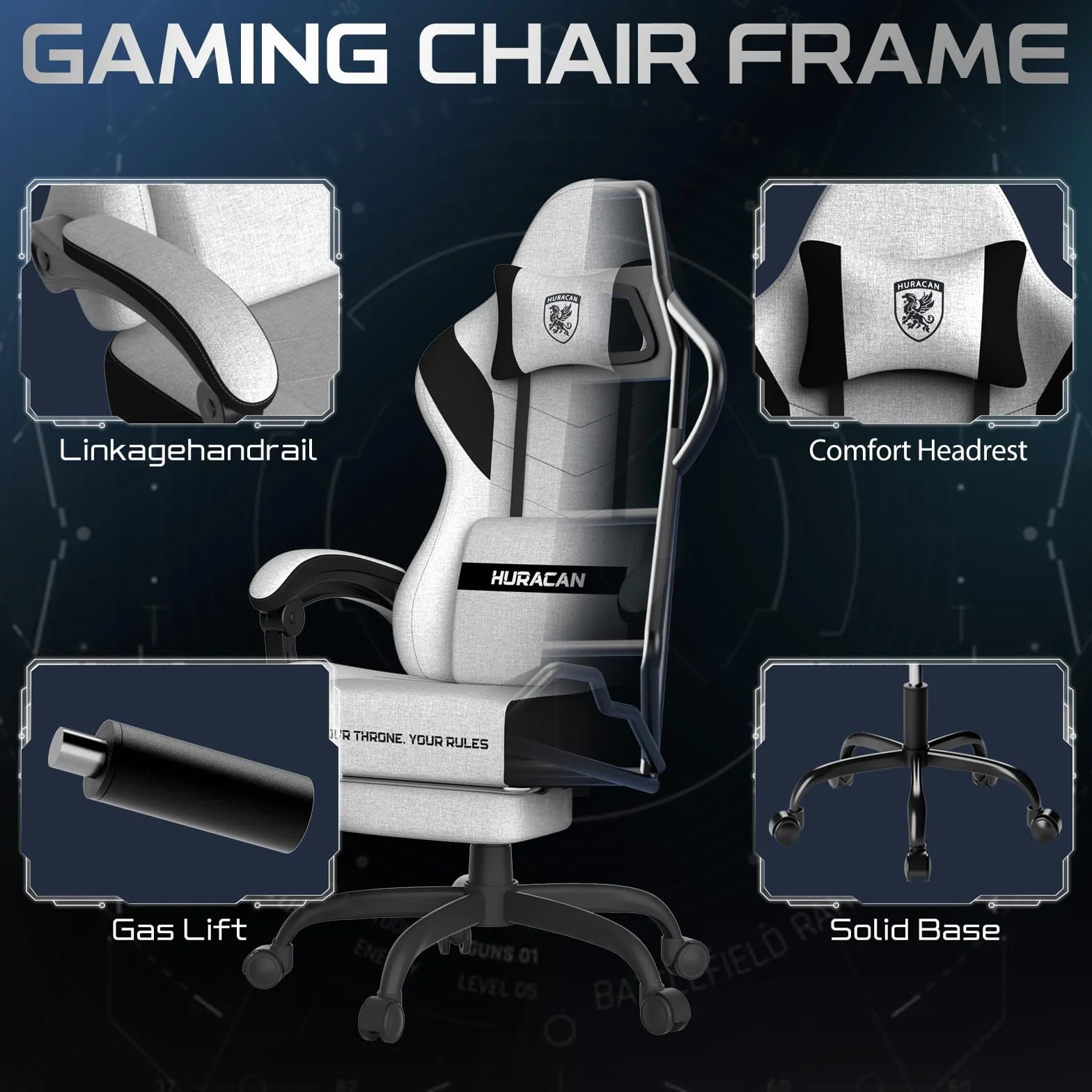 Verdego Silla Gaming, Silla Gamer Ergonómica con Masajeador Cojín Lumbar, Reposapiés Retractable y Reposacabezas, Tela de Poliéster, Reclinable 90-135°, Altura Regulable, Sillas Gaming, Blanco