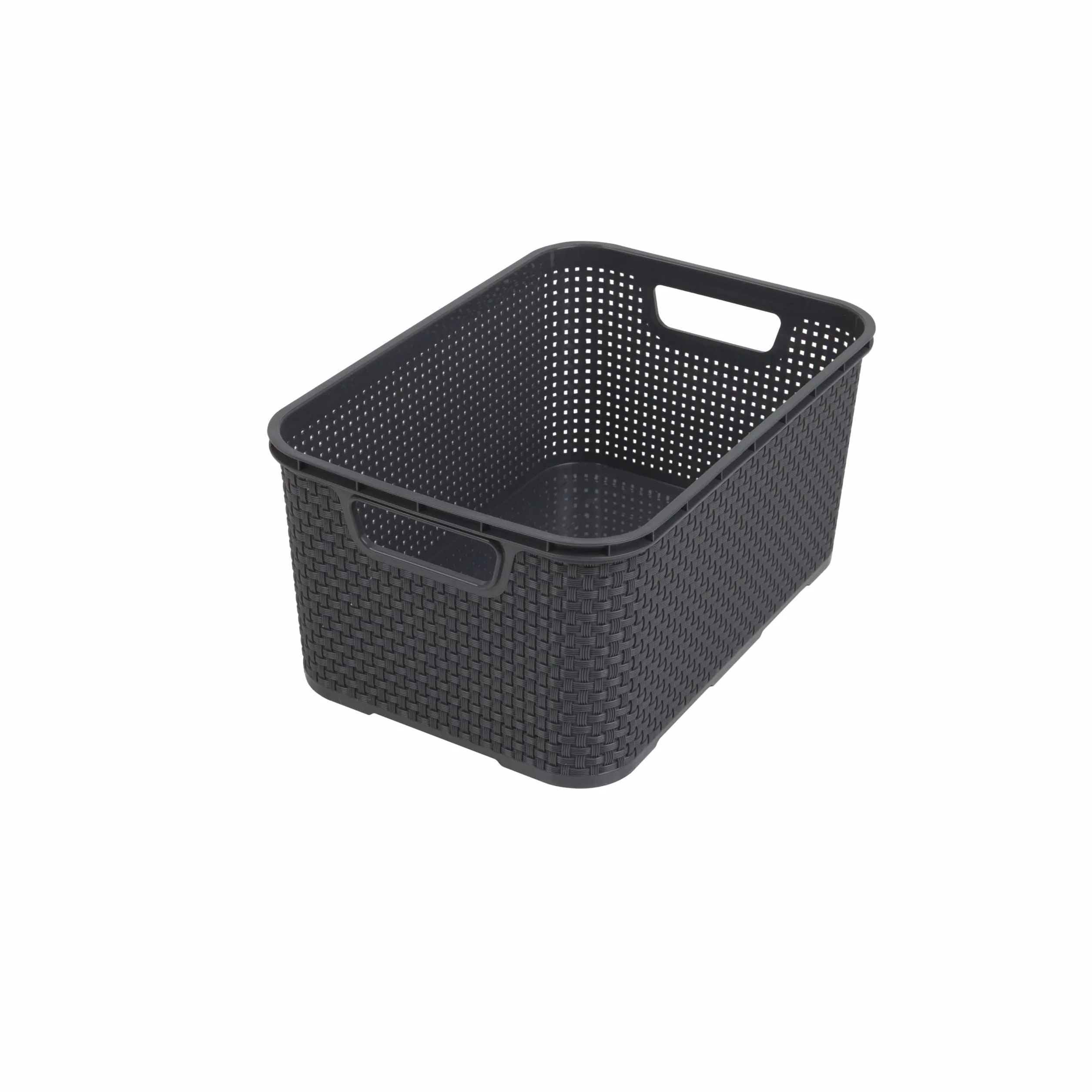 BranQ - Home Essential Cesta universal multifuncional en diseño de ratán, tamaño S 7 L, sin bisfenol A, plástico polipropileno, antracita, 28,5 x 19,5 x 12,9 cm