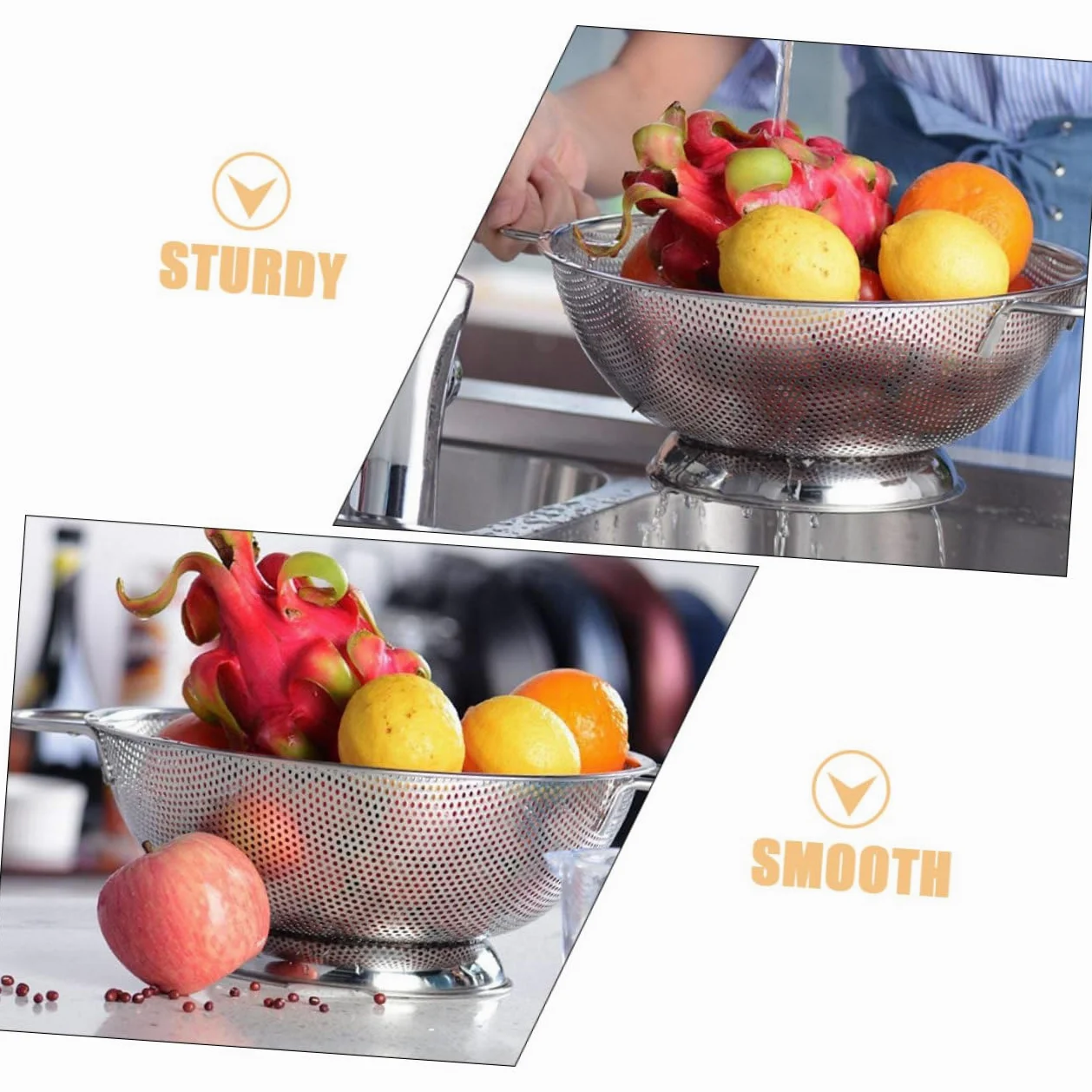 Colador de Acero Inoxidable con Asas, Malla Fina para Cocina | Plata, Doble Asa y Orificios Finos, para Enjuagar Arroz y Escurrir Alimentos