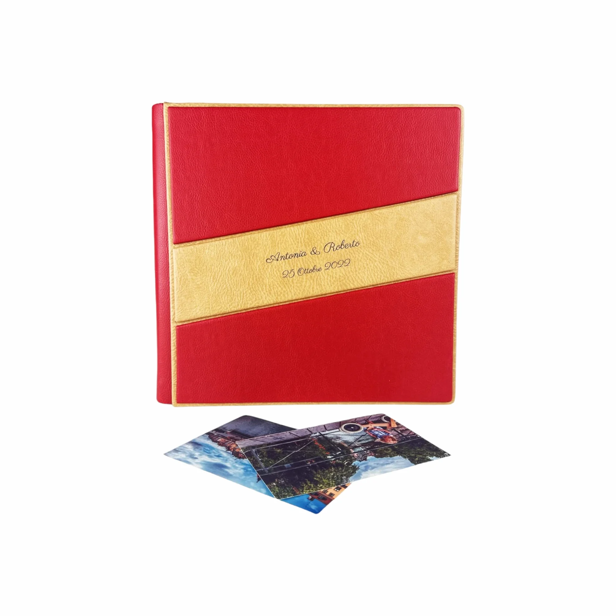 TriVin Art -Saturno- Álbum de fotos artesanal de piel sintética, varios tamaños y personalizable con grabado, ideal para cualquier evento. (rojo)