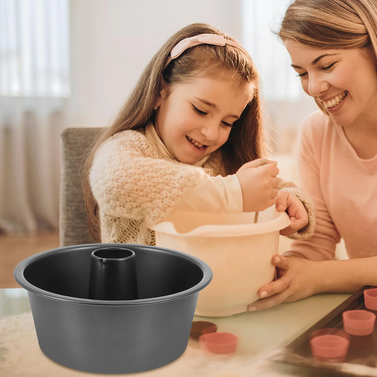 Gadpiparty 1pieza Molde para Bizcocho Redondo de Acero al Carbono de Alta Resistencia Antiadherente y Reutilizable Molde para Horno con Borde Curvado para Repostería y Pastelería