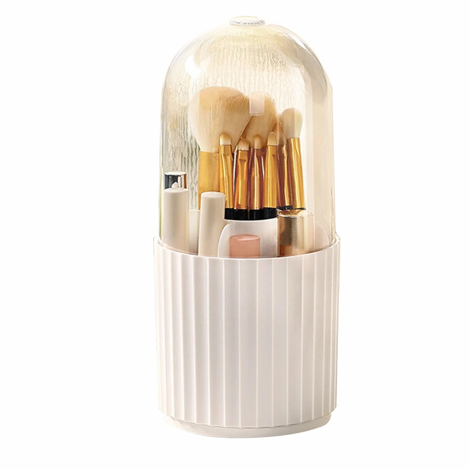 Organizador de brochas de maquillaje con tapa, giratorio de 360 ​​grados, gran capacidad, 5 compartimentos, soporte giratorio para cosméticos (Vertical pattern)