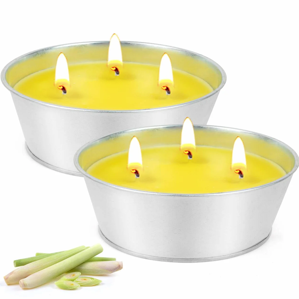 Lote de 2 Velas Grandes de Citronela - 120 Horas de Duración con 3 Mechas Vela Aromática de Cera de Soja Natural de Duración - Ideal para Jardines, Terrazas, Camping e Interiores