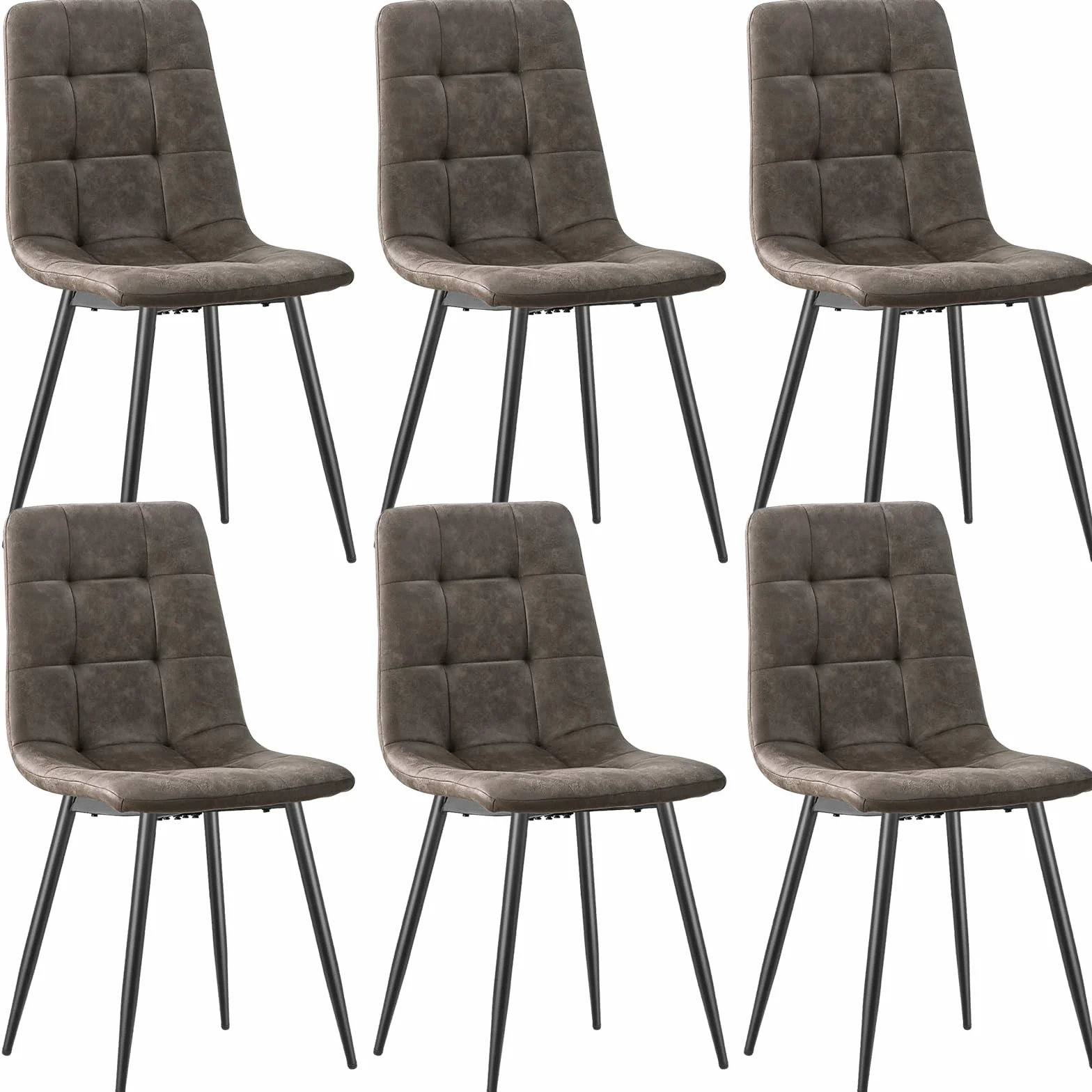 JIJIAN Pack de 6 Sillas de Comedor, Sillas de Cocina en Tejido Tecnológico, Sillas Tapizadas para Sala de Estar con Patas de Metal Negro, Adecuadas para Comedor, Sala de Espera, Marrón