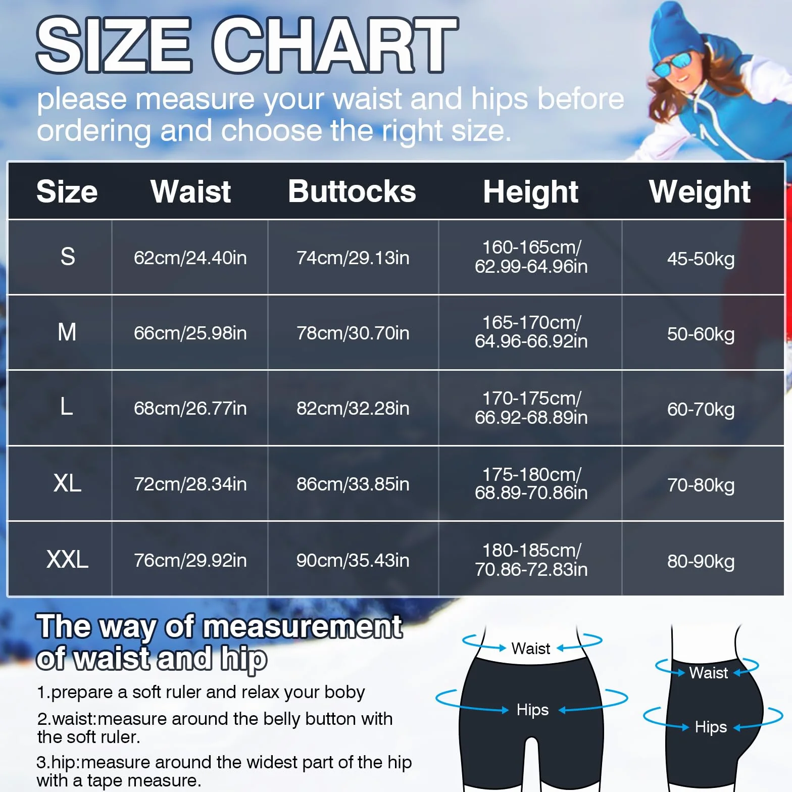 TOMSHOO Pantalones Cortos Acolchados 3D, Protección Cadera para Esquí