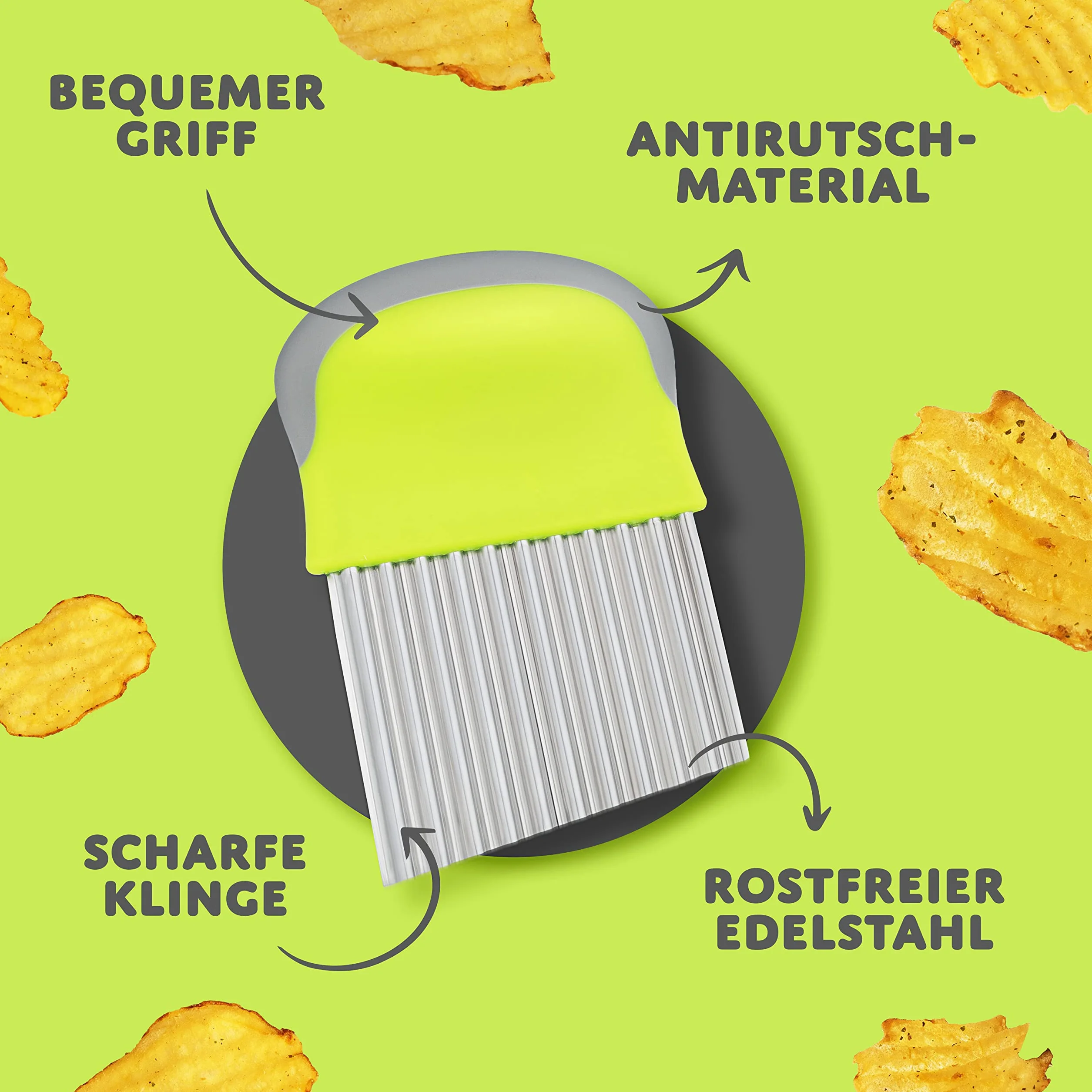 Villkin Cortador Ondas Acero Inoxidable para Frutas Verduras Estriadas - Mango Ergonomico Ondulado Cuchillo Cocina Divertida