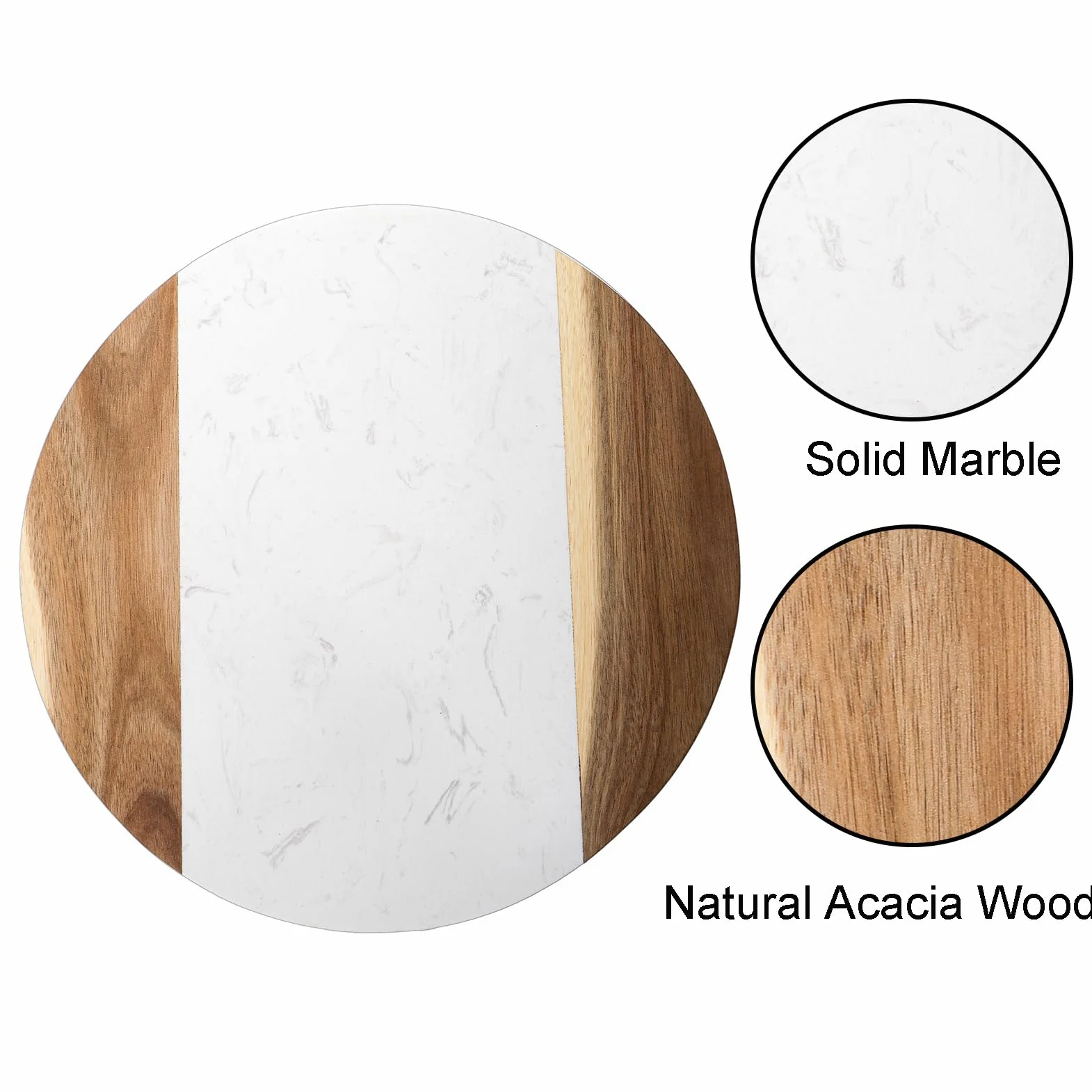 Okllen Tabla de queso de mármol de 12 pulgadas y tabla de servir de madera de acacia, tabla de cortar redonda hecha a mano para queso, embutidos, carne, frutas
