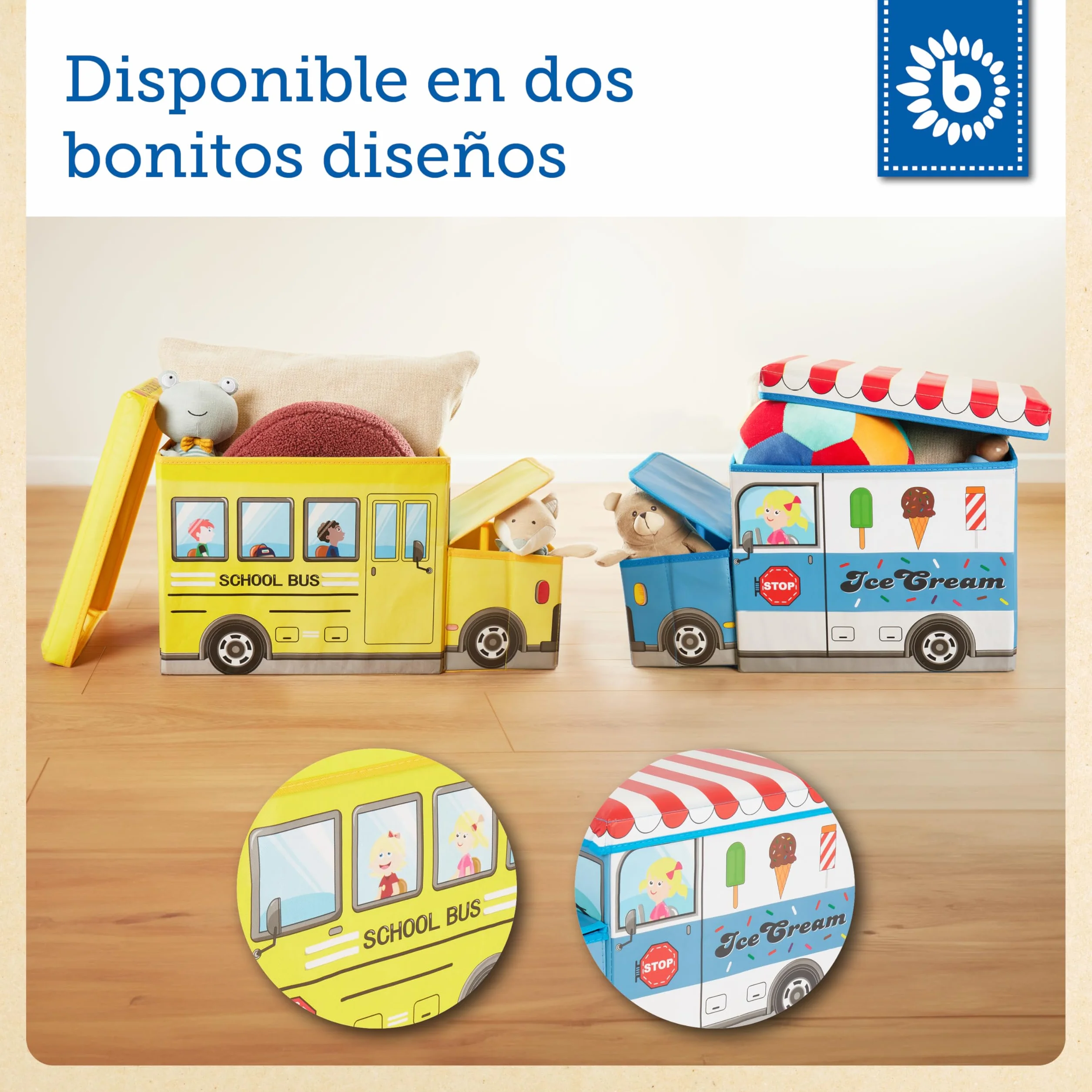Bieco Baúl Juguetes Infantil Plegable Icecream Taburete Asiento Acolchado 80 Kg 46 L