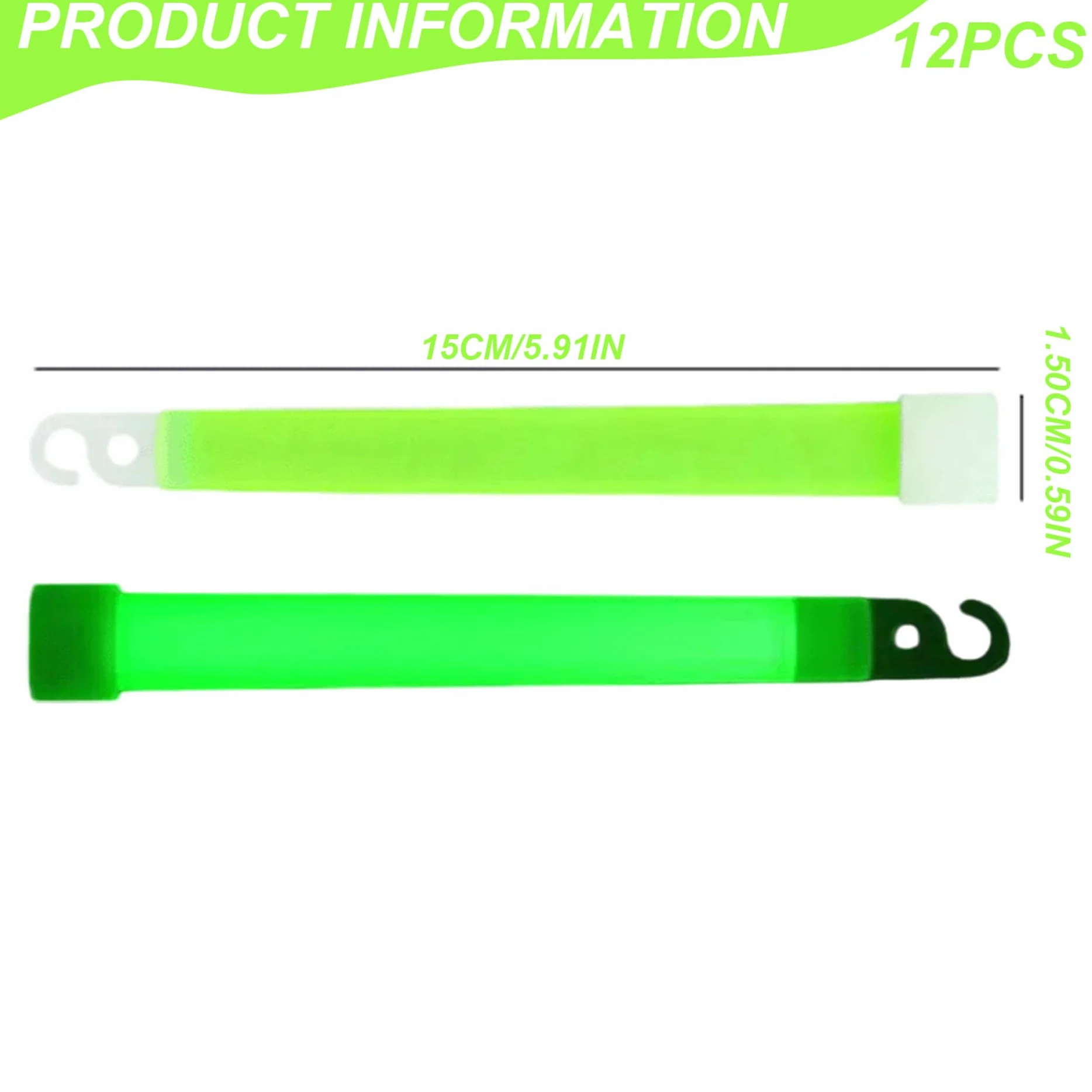 Survival Glow Sticks 12pcs 6 Aguas resistentes a brillos gancho colgante 12h para acampar fiesta emergencia verde claro