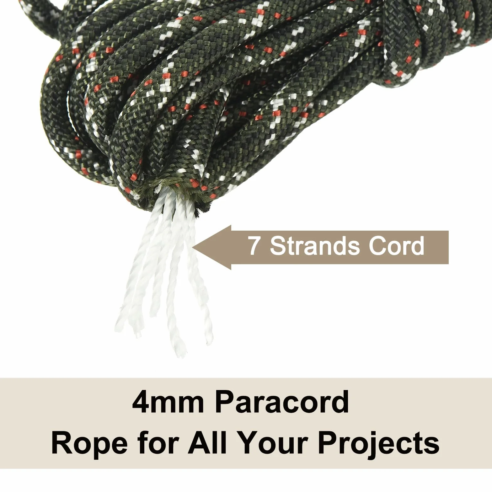 Cuerda Paracaídas 550 3 M, Nylon 4 Mm con Núcleo 7 Hebras, Negro Marrón