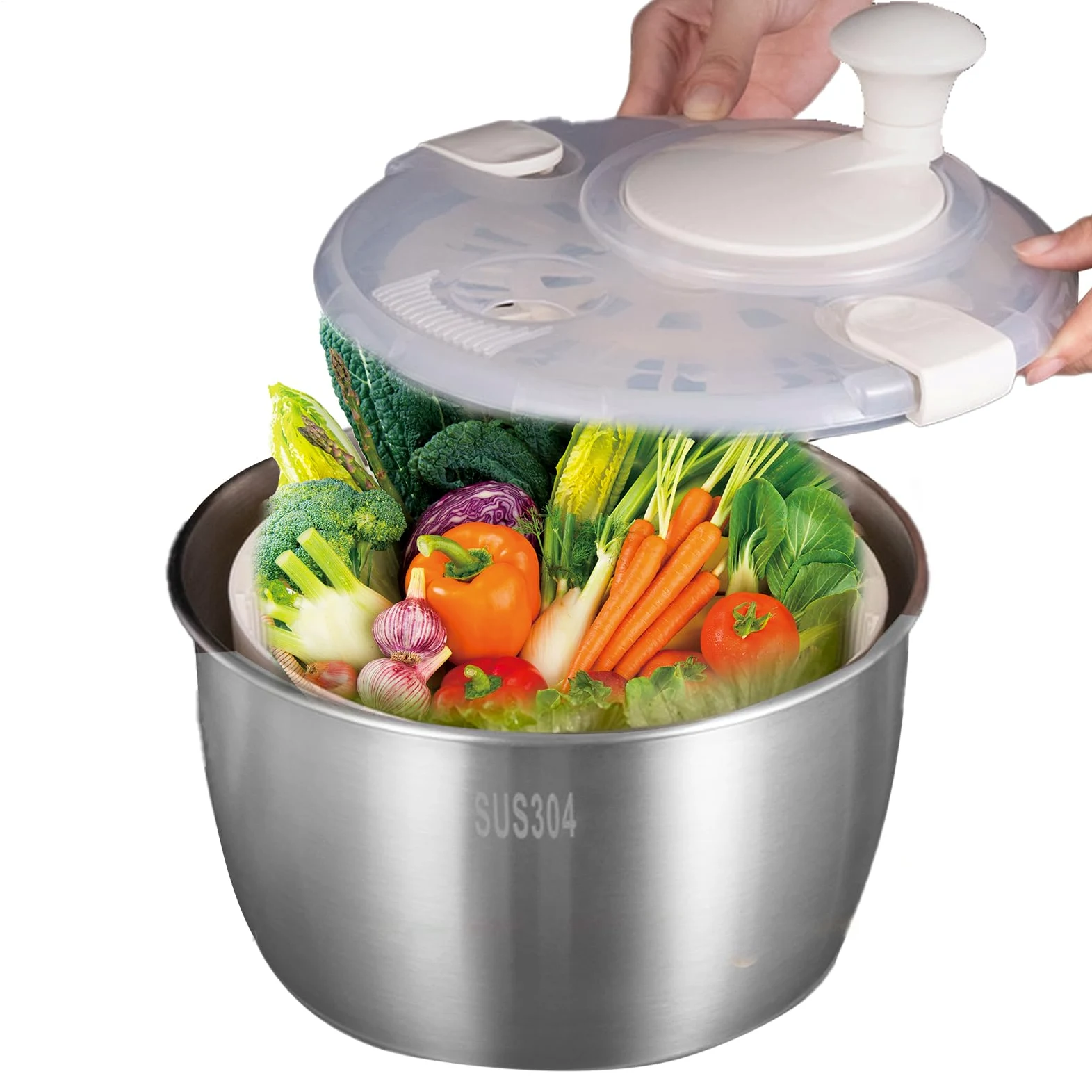 de lechuga y centrifugadora – Secador de ensalada de verduras, secador de | lechuga de frutas, verduras con mango giratorio, de ensalada de acero inoxidable, utensilios de cocina